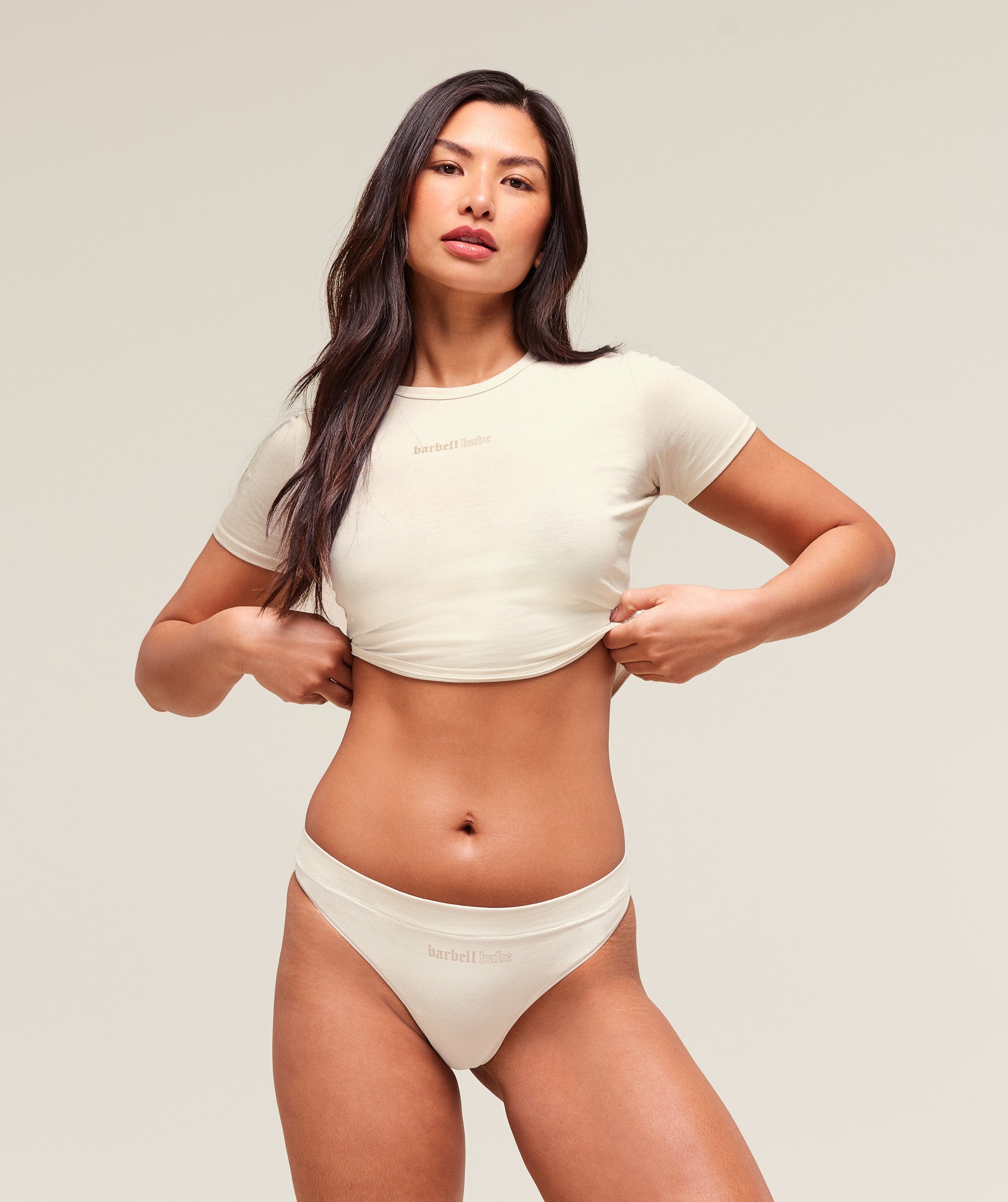 Cotton Graphic Thong Oat White