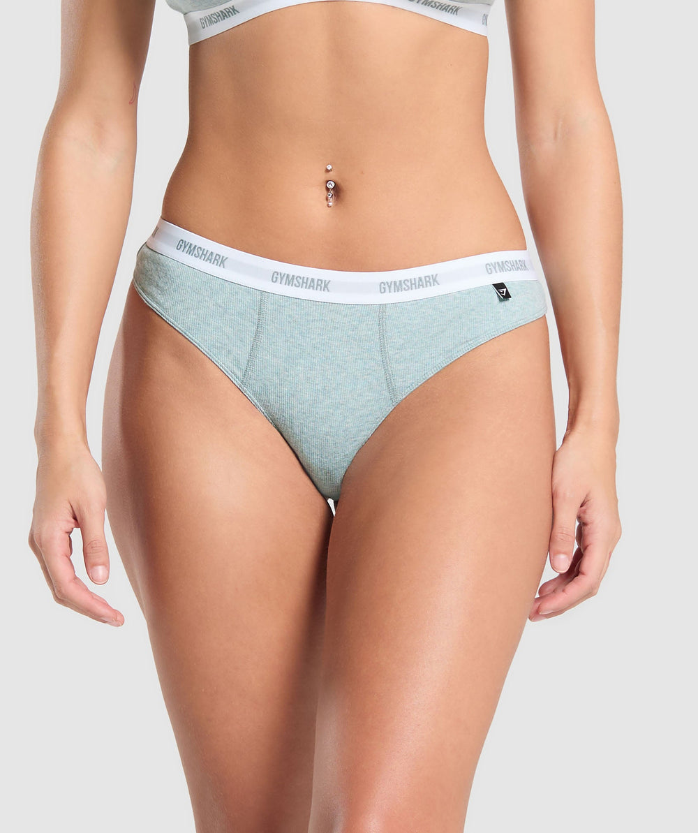 Rib High Rise Thong Blue Marl