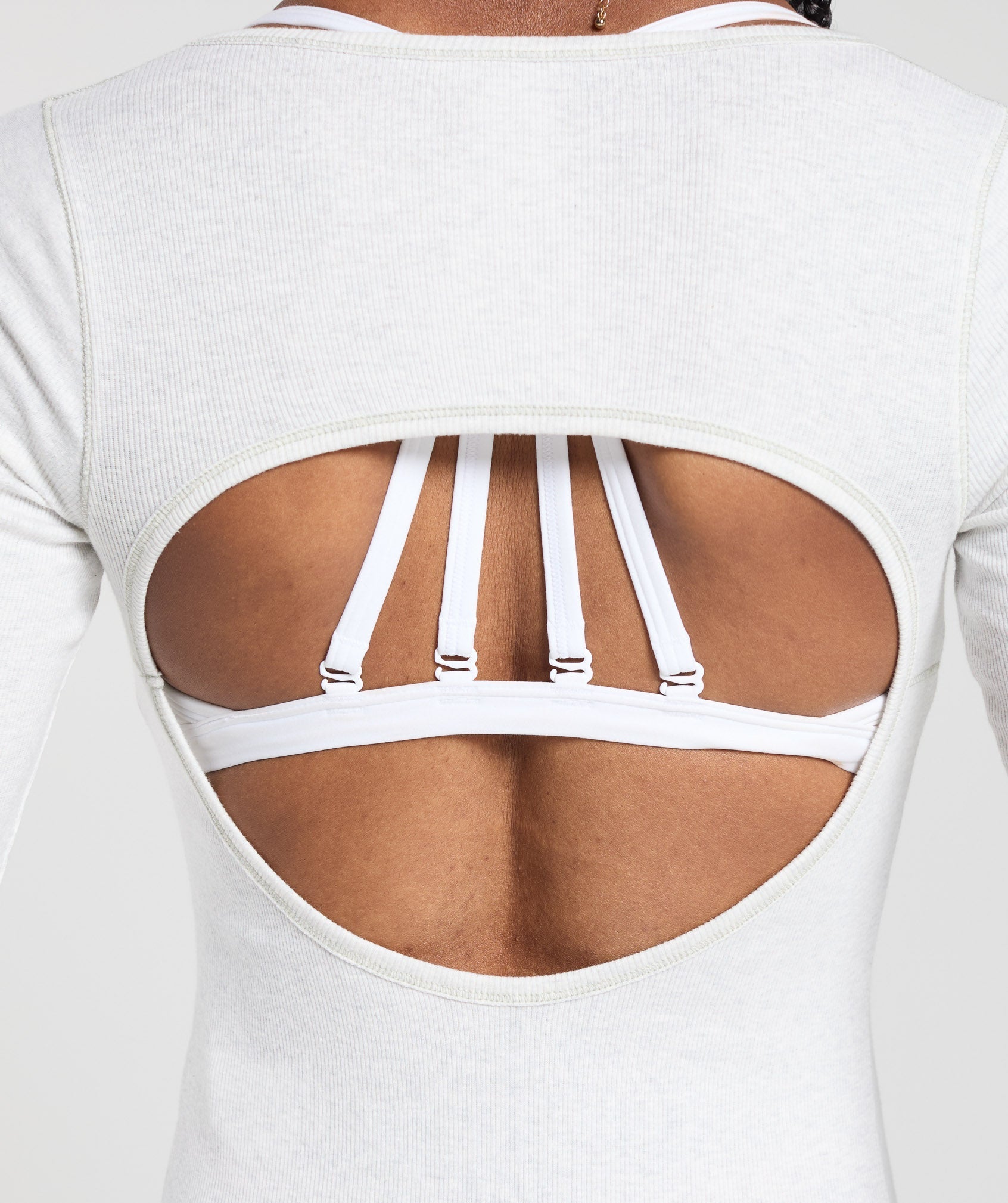 Ribbed Cotton Long Sleeve Bodysuit White Marl