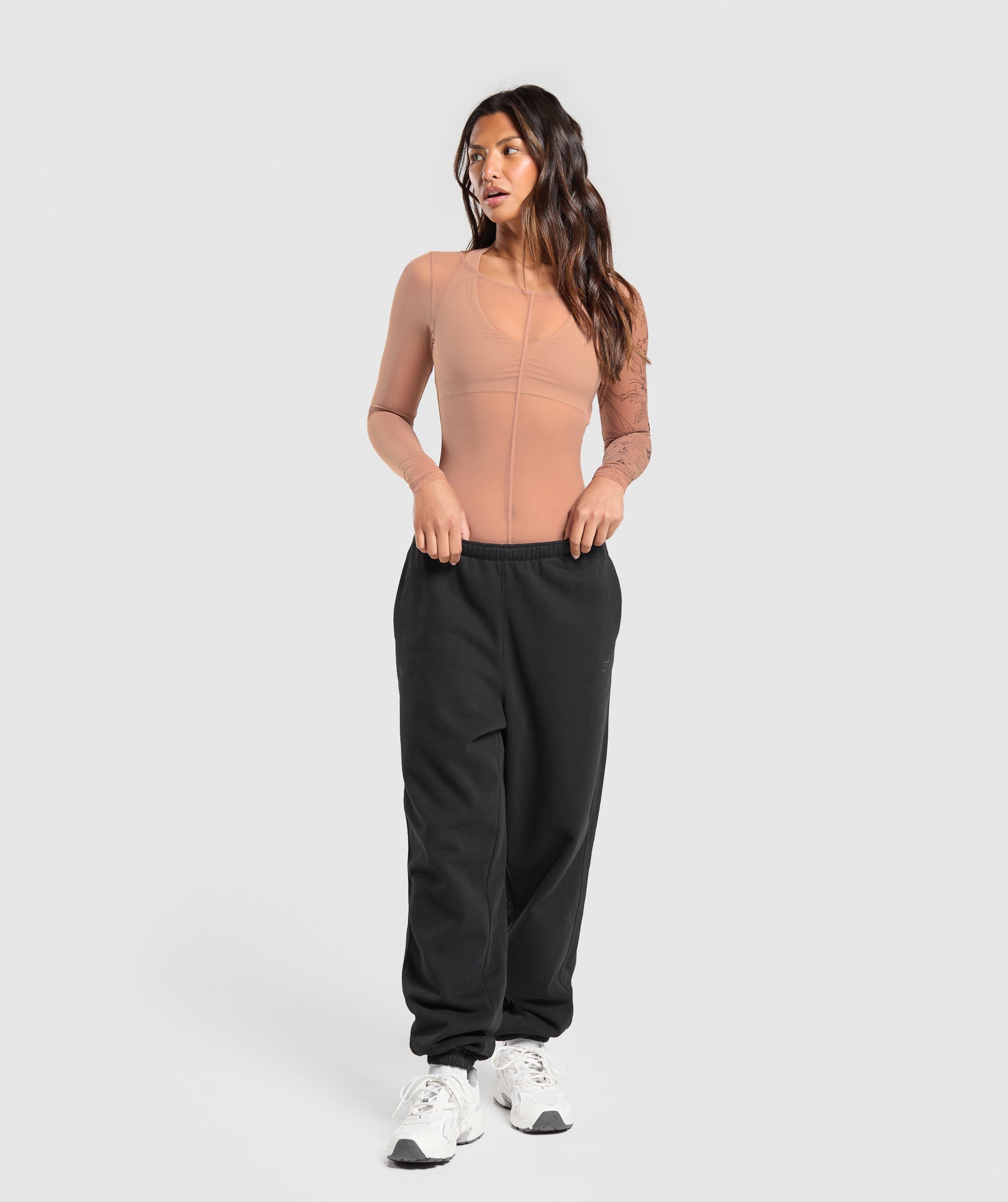 Elevate Tattoo Graphic Mesh Bodysuit Autumn Brown