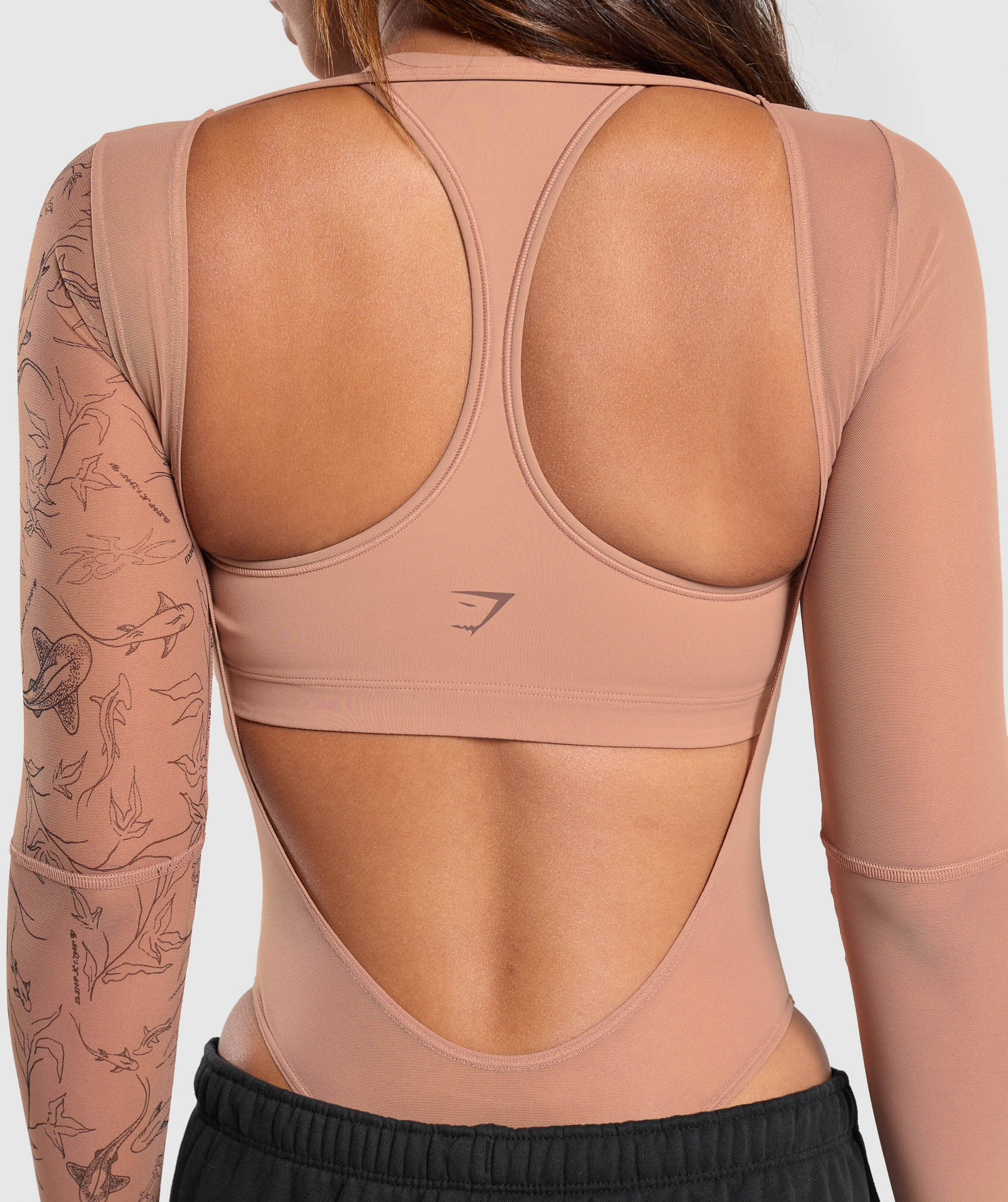 Elevate Tattoo Graphic Mesh Bodysuit Autumn Brown