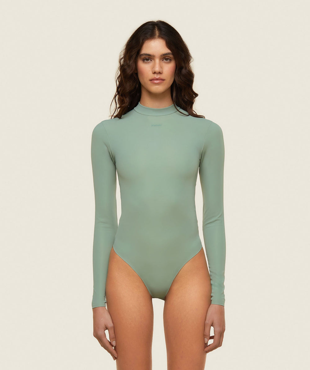everywear Long Sleeve Active Bodysuit Dollar Green