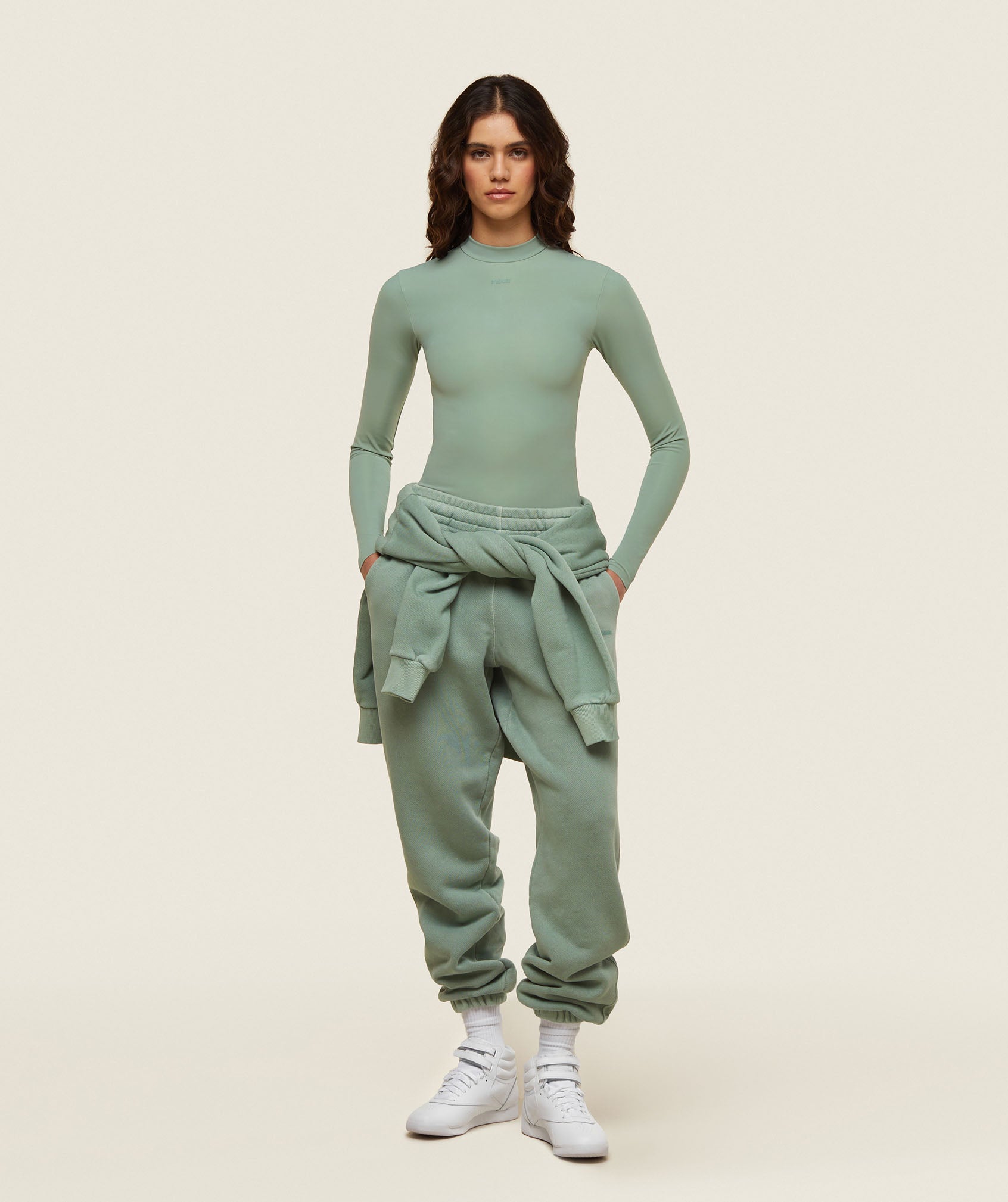 everywear Long Sleeve Active Bodysuit Dollar Green