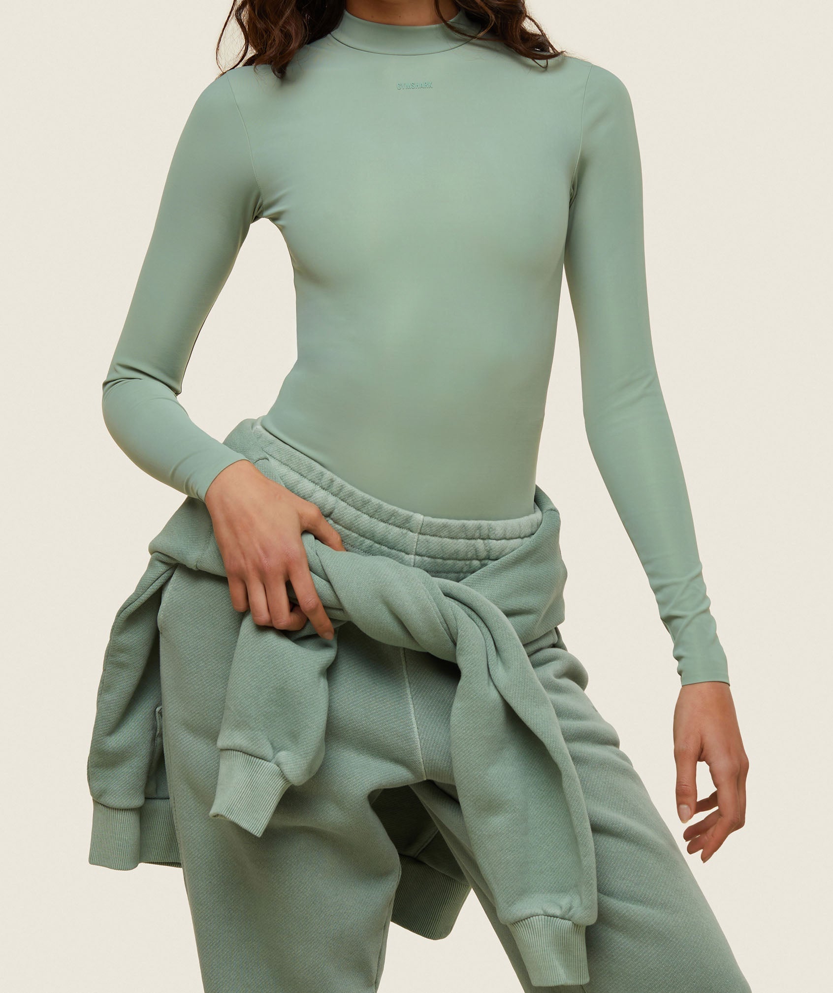 everywear Long Sleeve Active Bodysuit Dollar Green