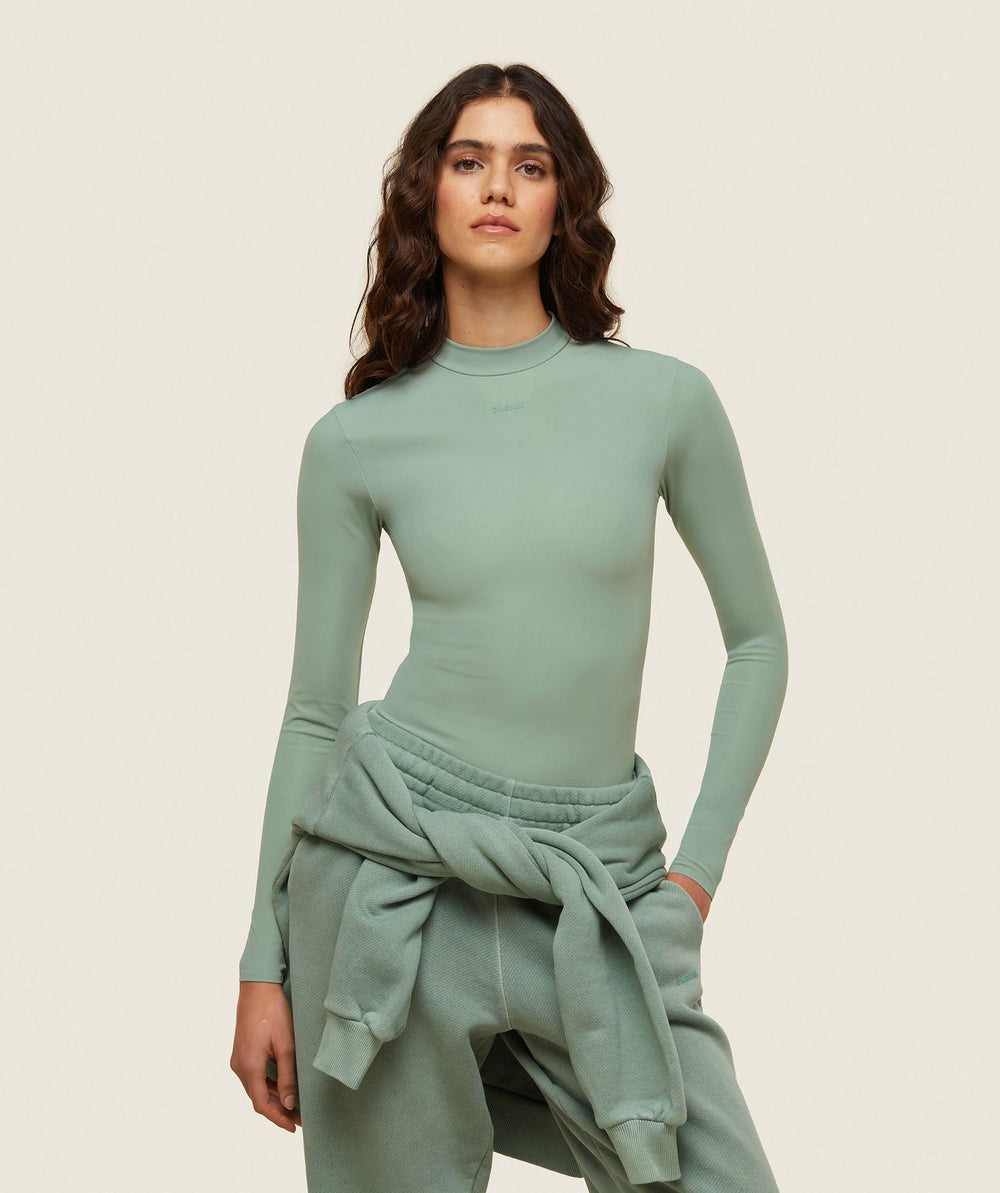 everywear Long Sleeve Active Bodysuit Dollar Green