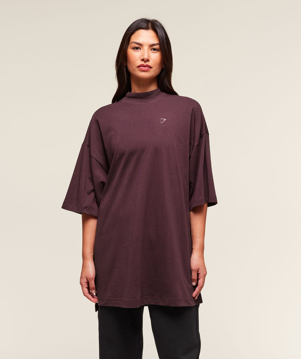 Covered Longline Cotton T-Shirt Cherry Purple