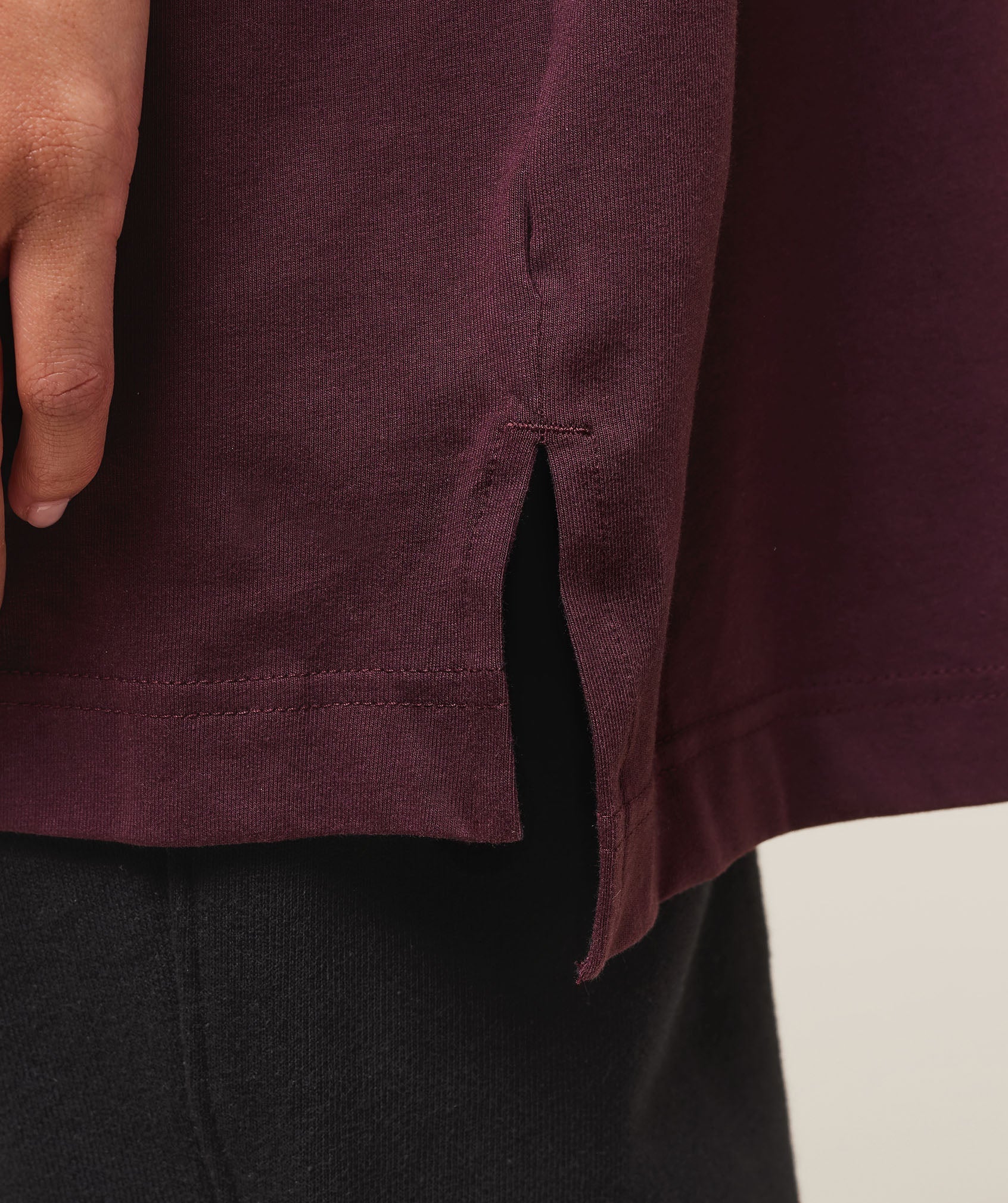 Covered Longline Cotton T-Shirt Cherry Purple