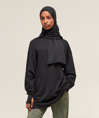 Covered Longline Cotton Long Sleeve Top Black