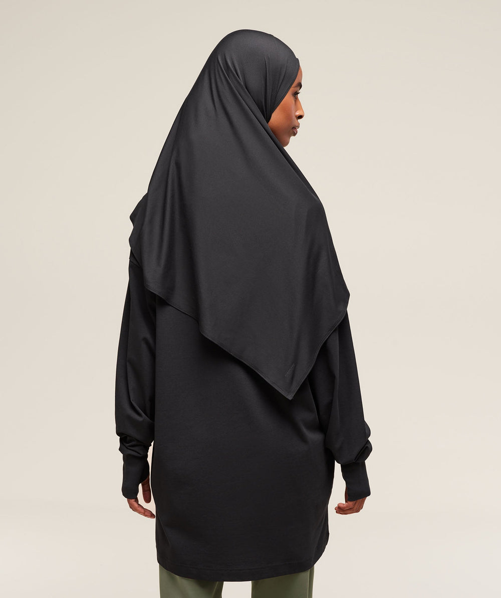 Covered Longline Cotton Long Sleeve Top Black