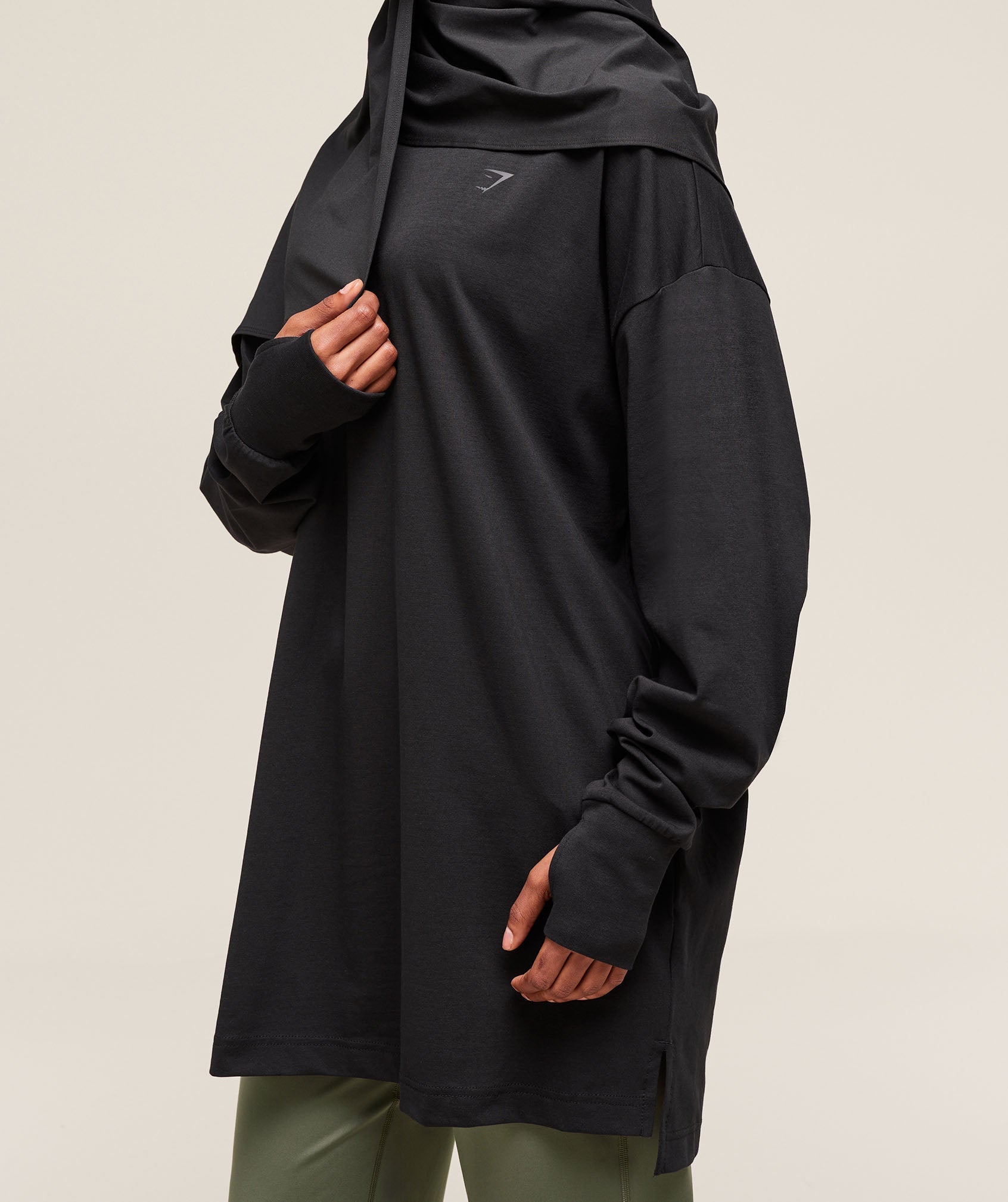 Covered Longline Cotton Long Sleeve Top Black