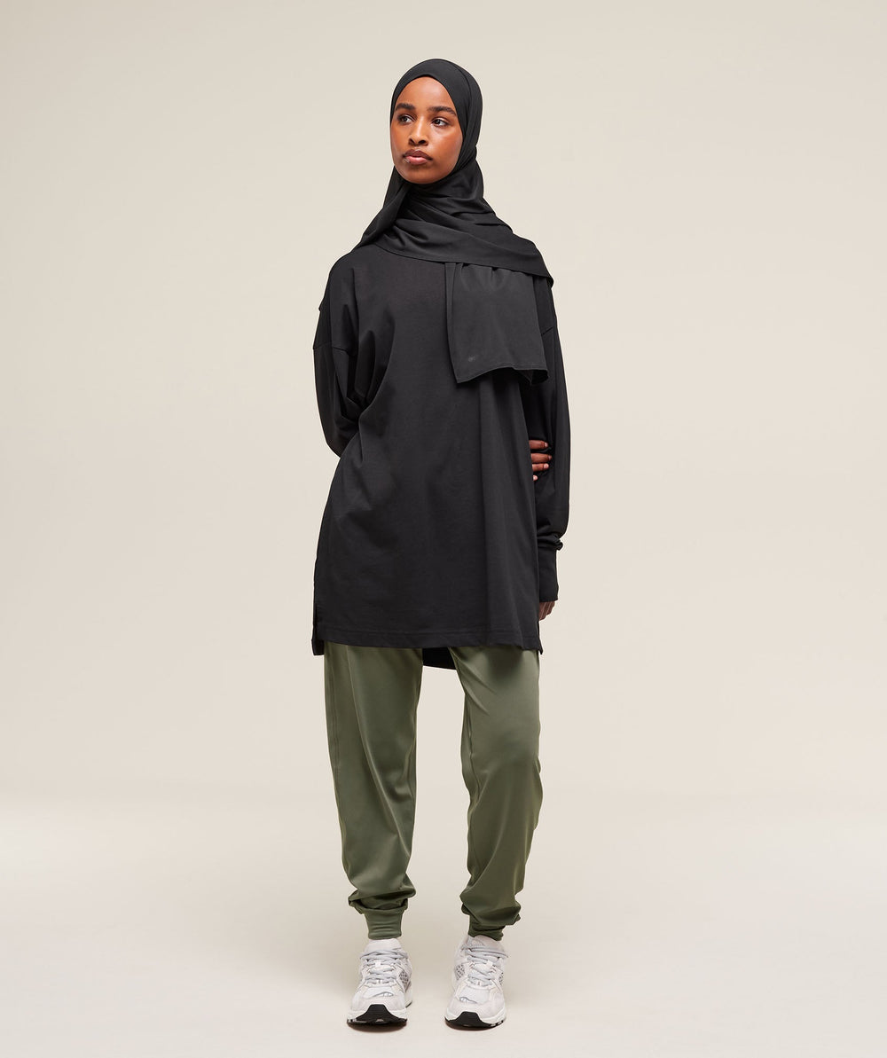 Covered Longline Cotton Long Sleeve Top Black