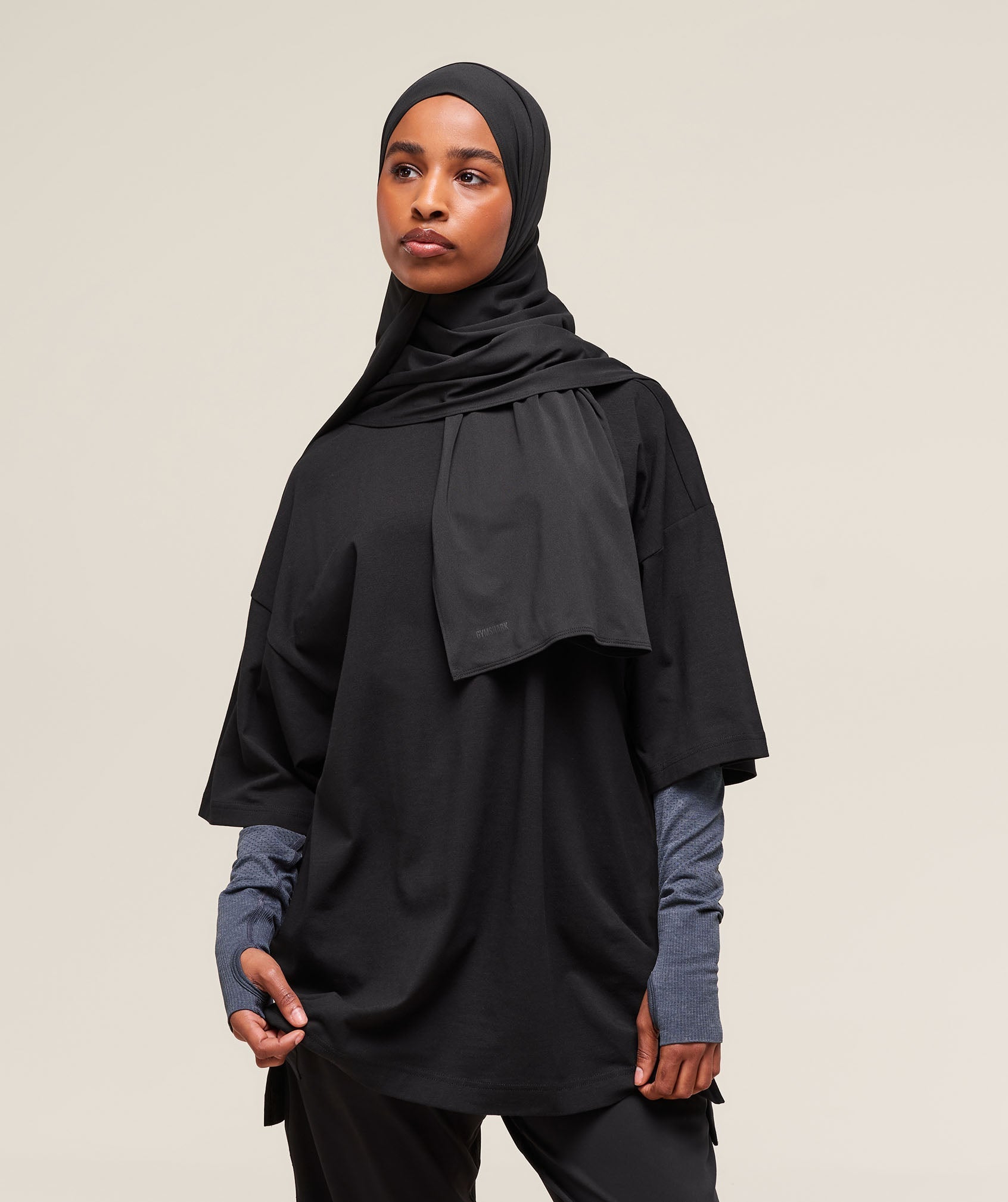 Covered Longline Cotton T-Shirt Black