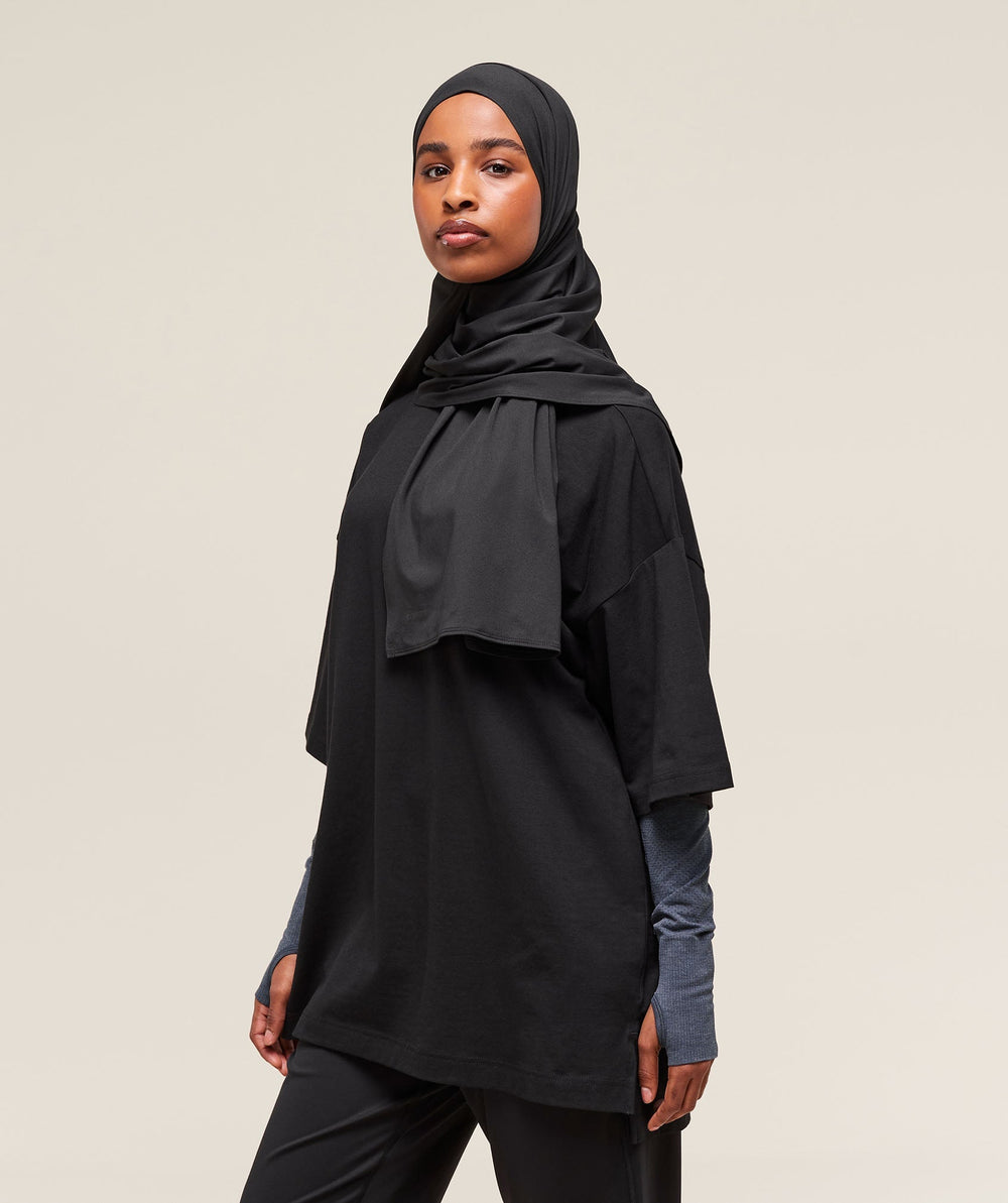 Covered Longline Cotton T-Shirt Black