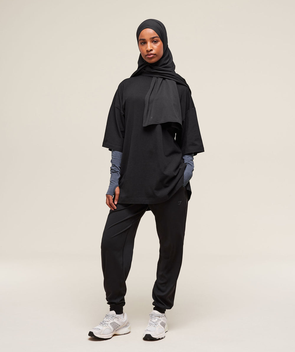 Covered Longline Cotton T-Shirt Black