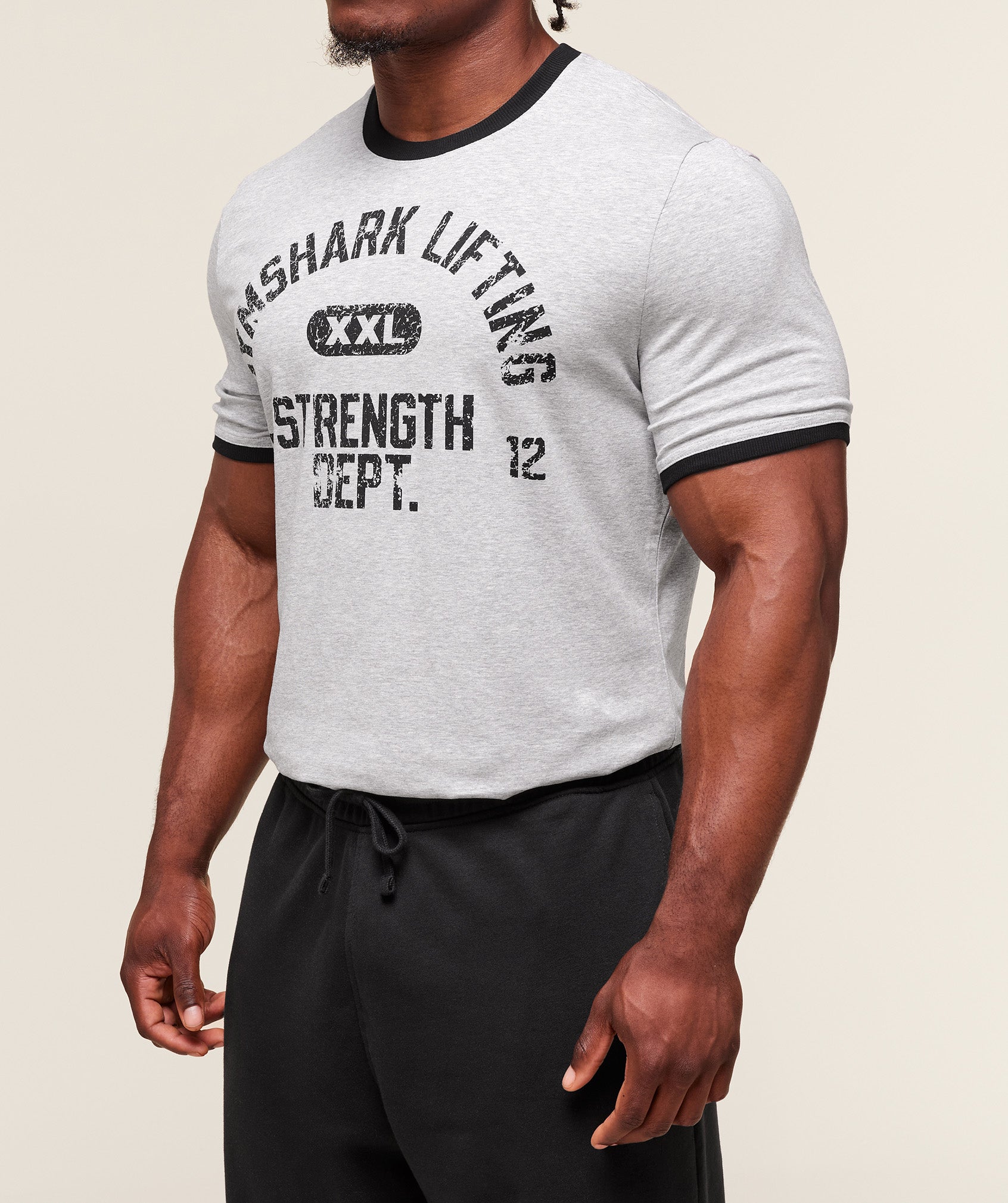 XXL Strength Dept Ringer T-Shirt Light Grey Core Marl