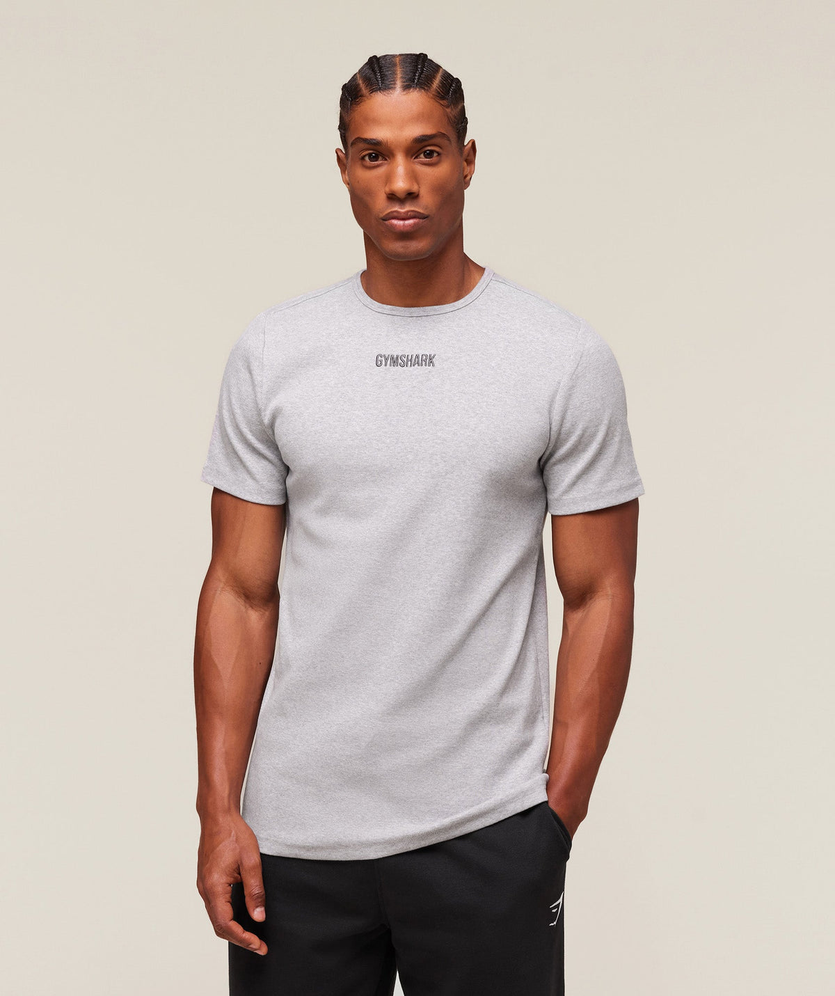 Premium Ribbed T-Shirt Light Grey Core Marl