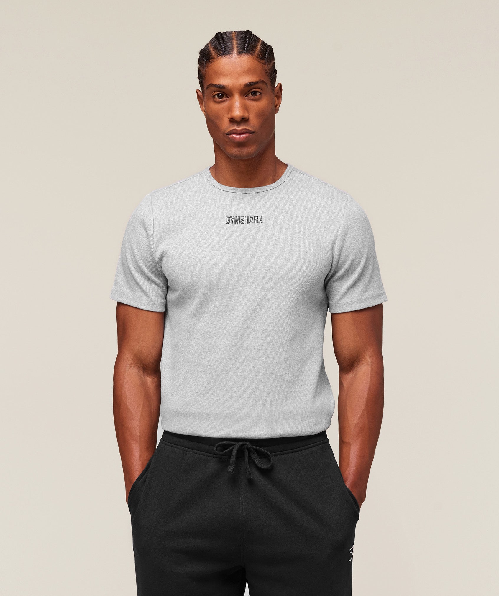 Premium Ribbed T-Shirt Light Grey Core Marl