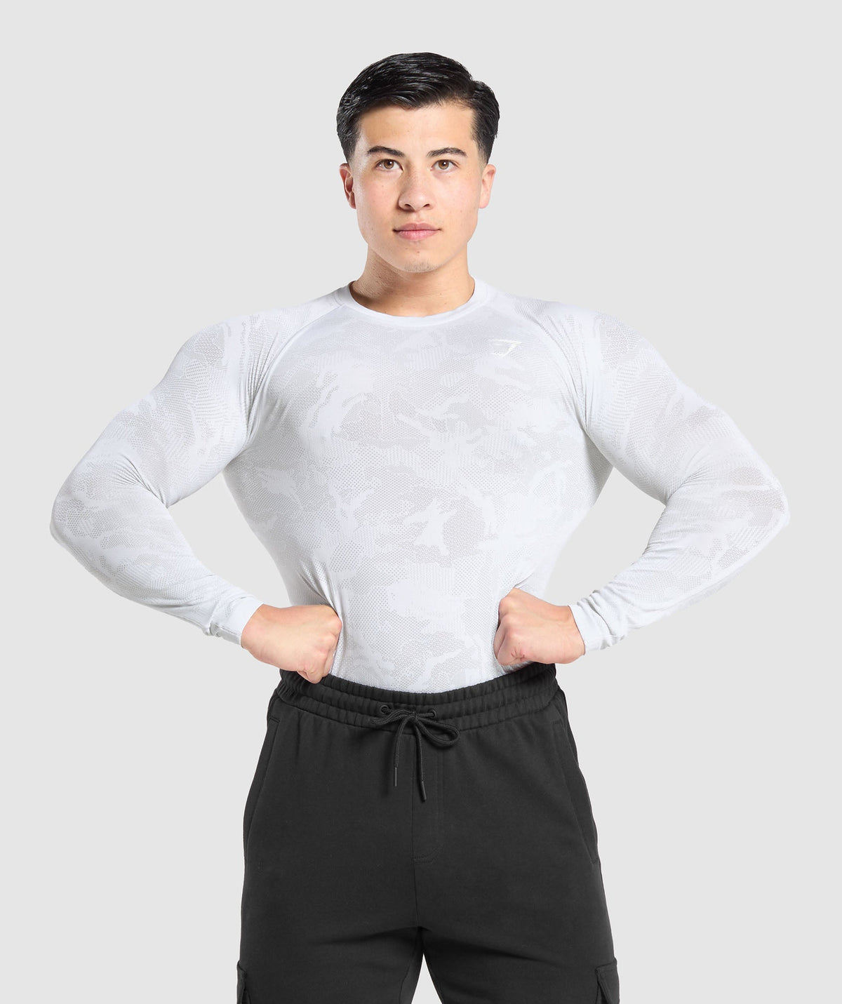 Geo Seamless Long Sleeve T-Shirt White/Light Grey