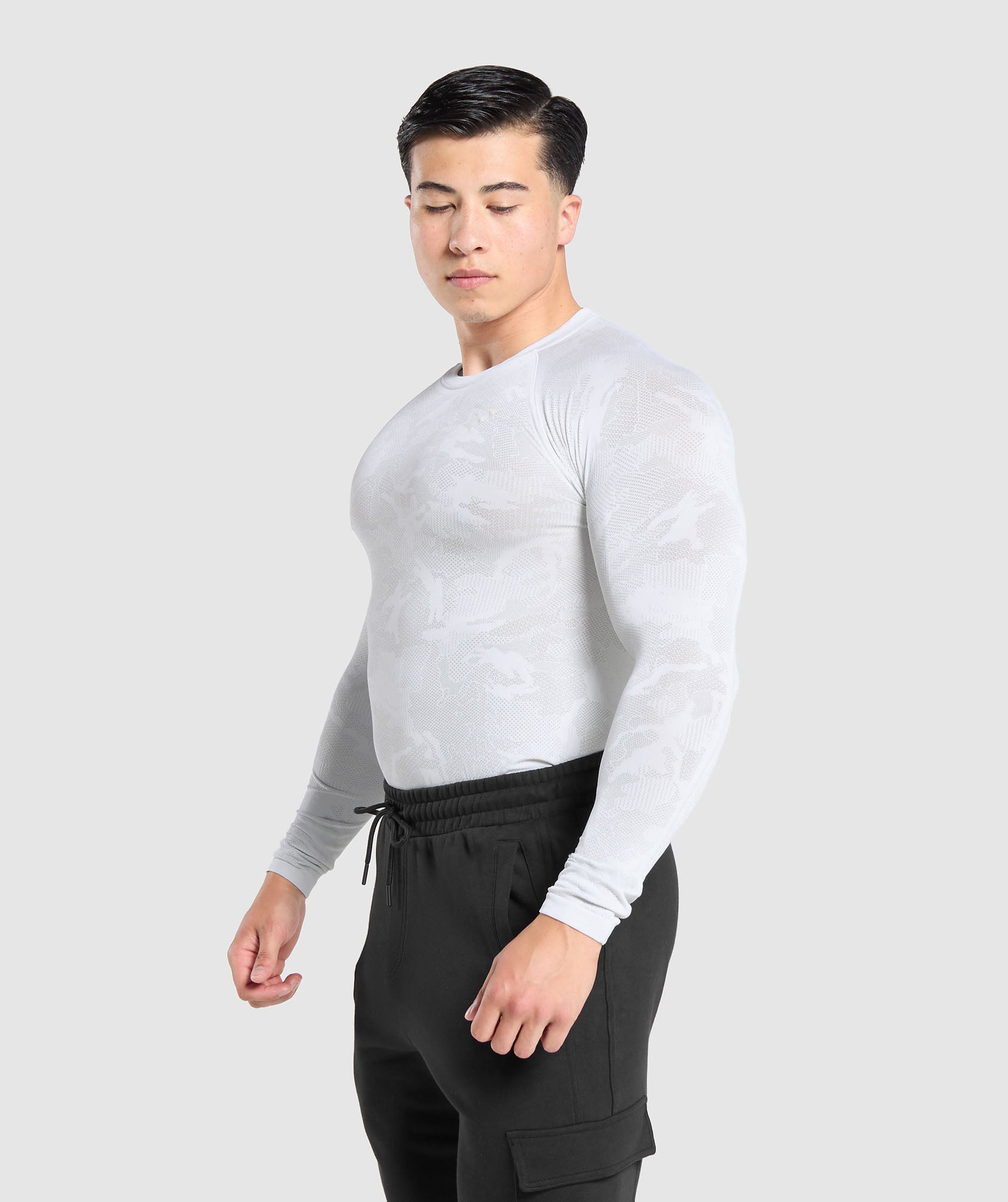Geo Seamless Long Sleeve T-Shirt White/Light Grey