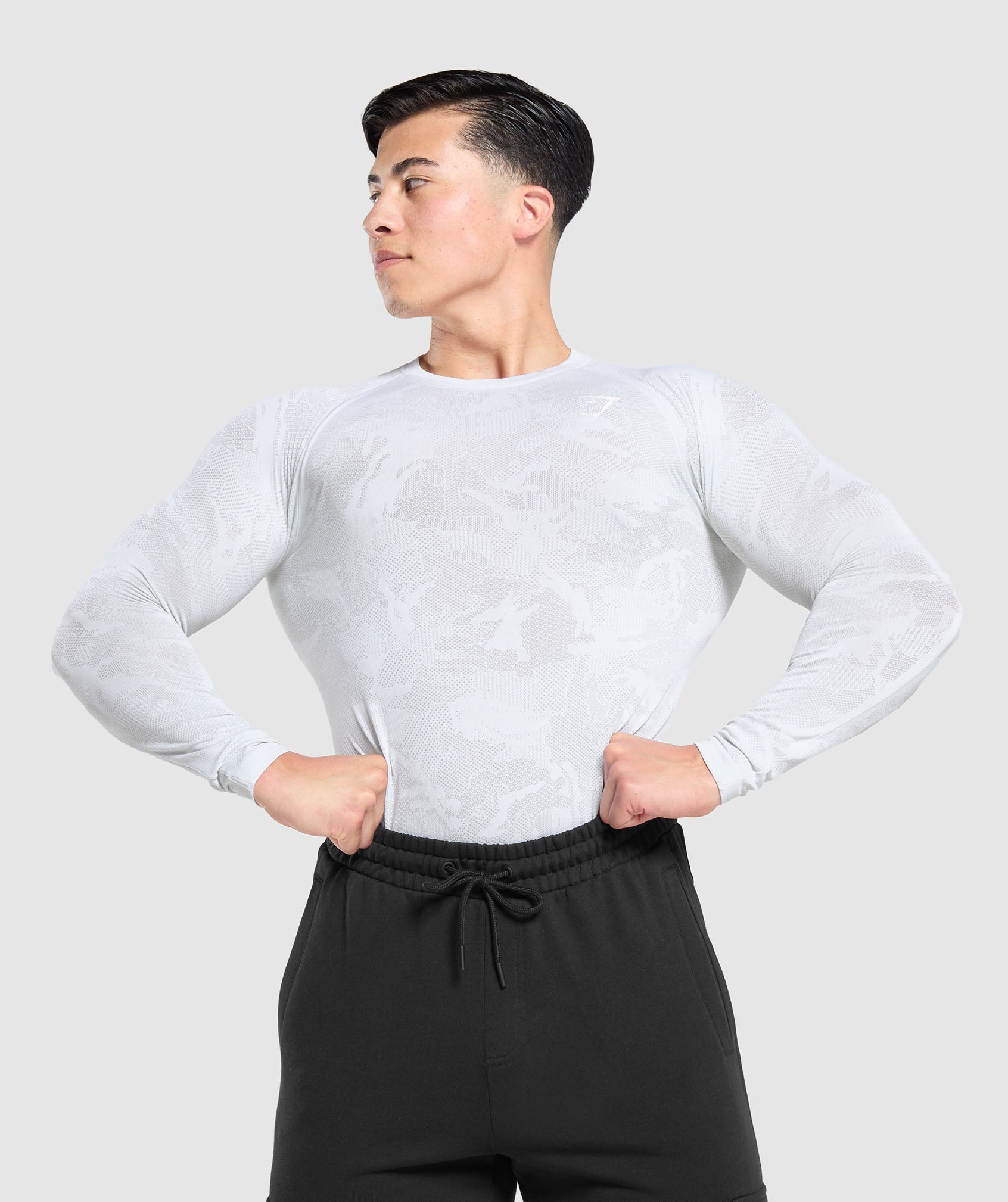 Geo Seamless Long Sleeve T-Shirt White/Light Grey