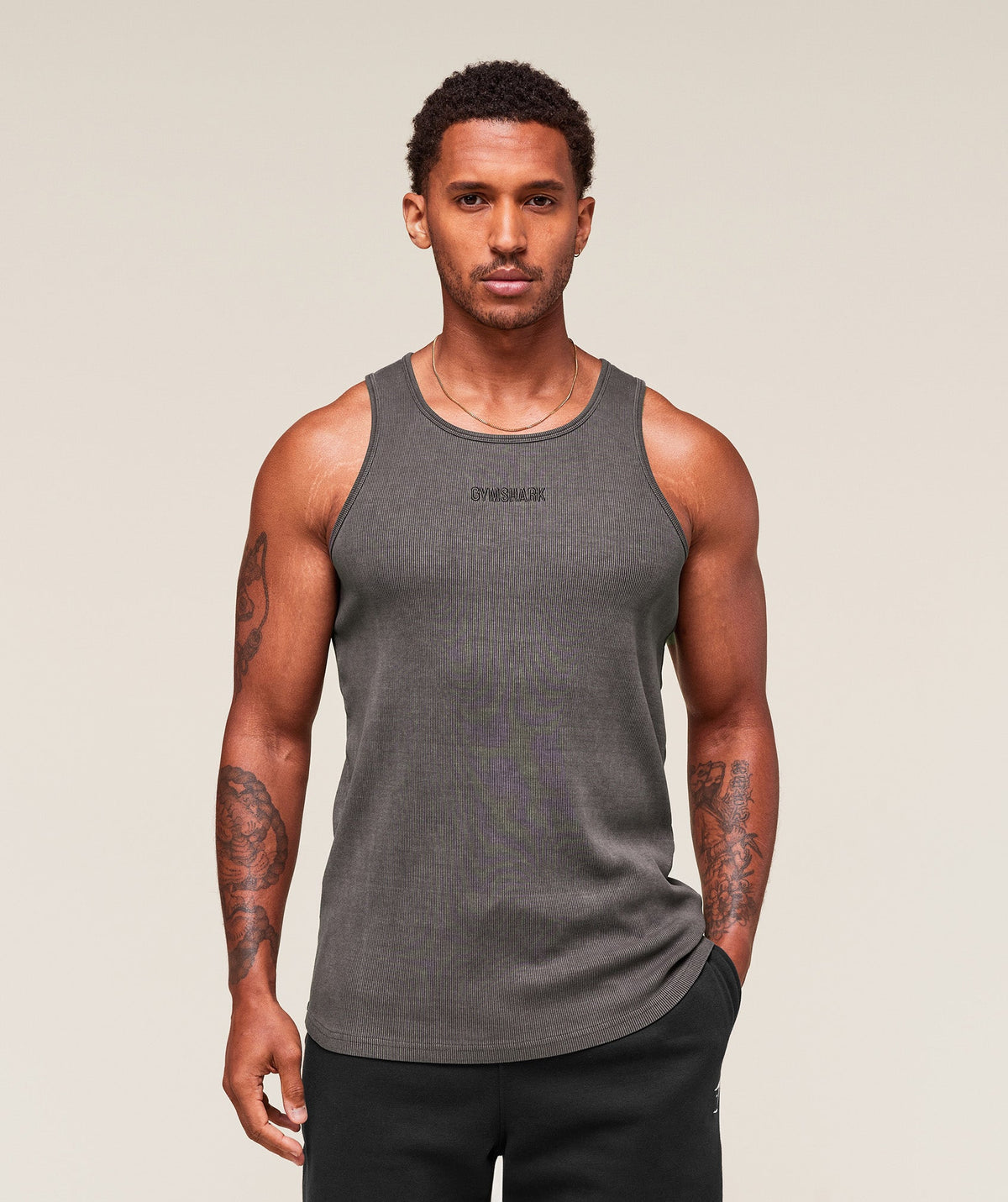 Washed Premium Ribbed Tank Onyx Grey
