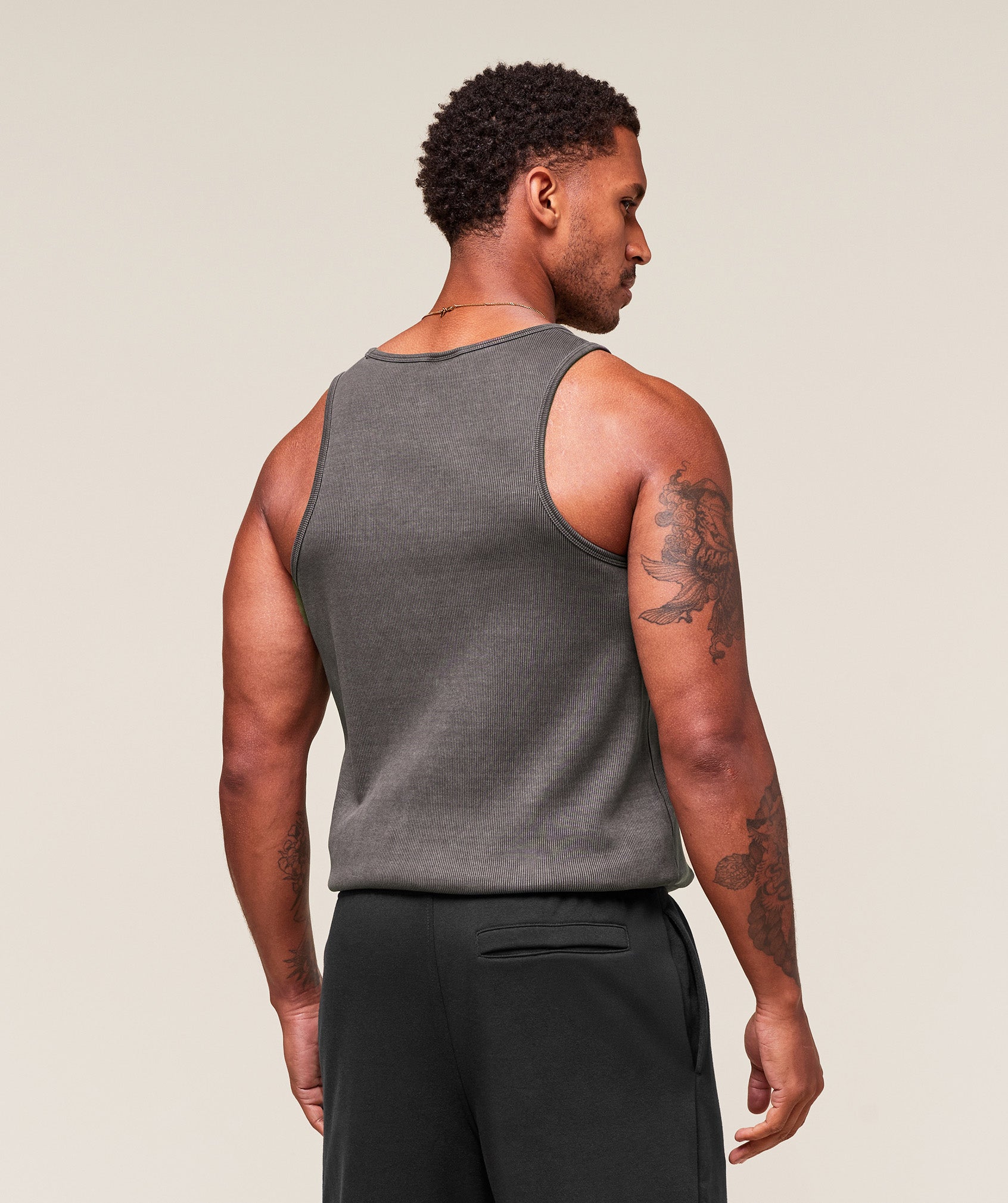 Washed Premium Ribbed Tank Onyx Grey