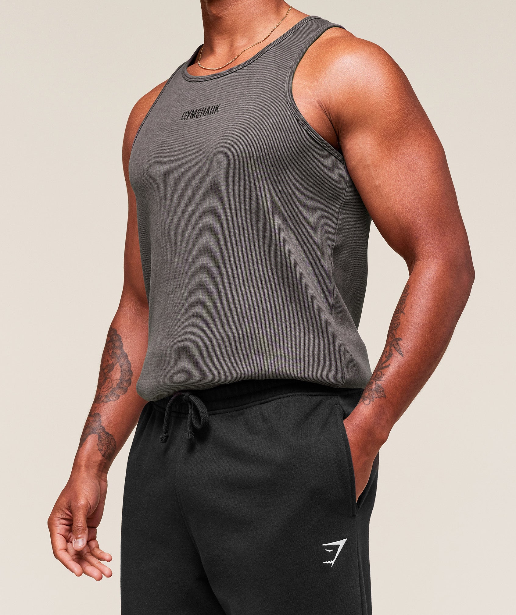 Washed Premium Ribbed Tank Onyx Grey