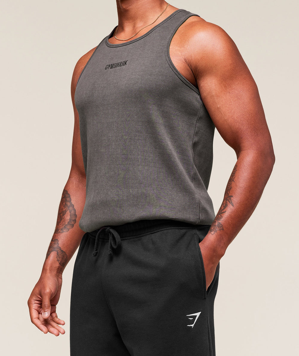 Washed Premium Ribbed Tank Onyx Grey