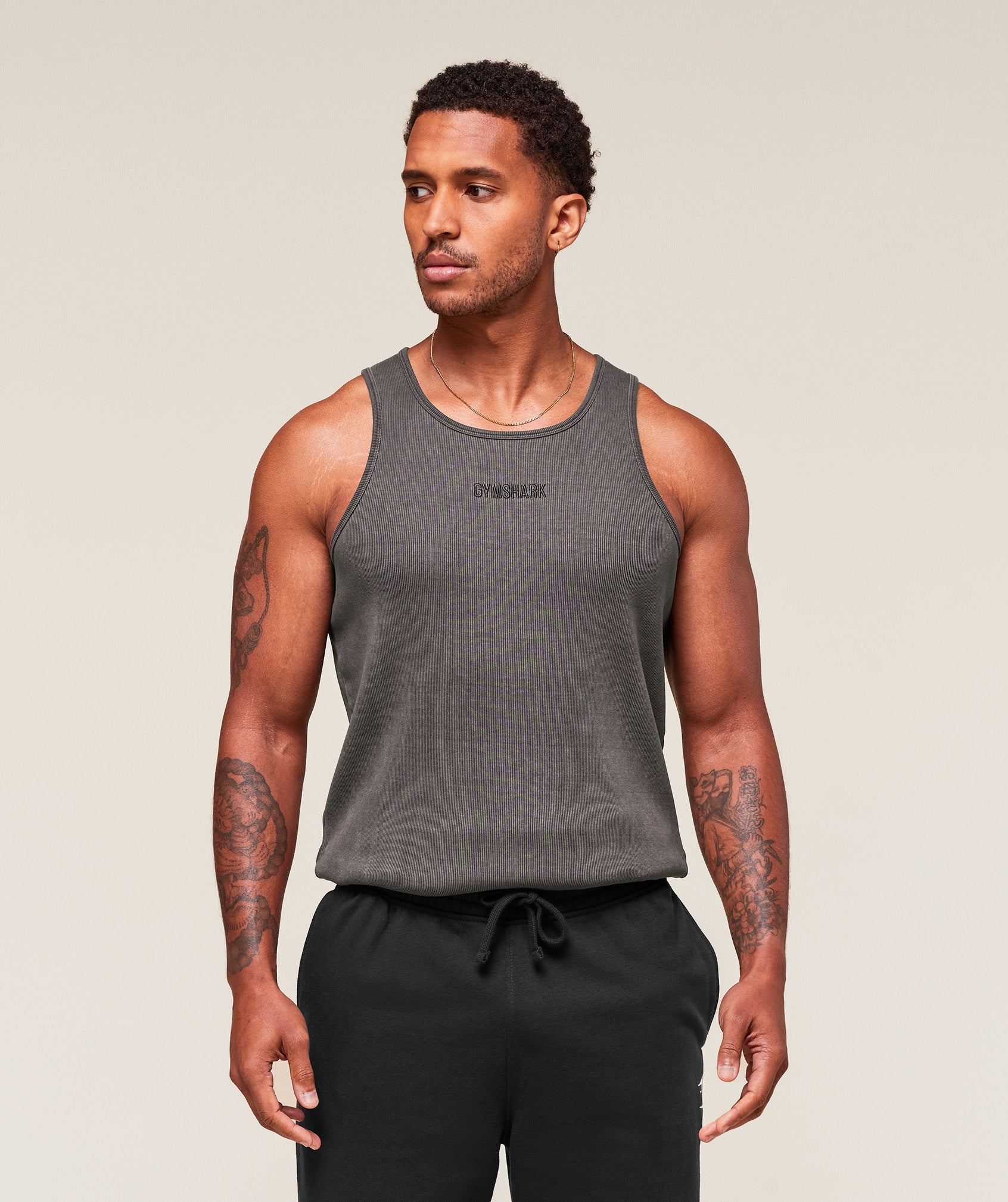 Washed Premium Ribbed Tank Onyx Grey