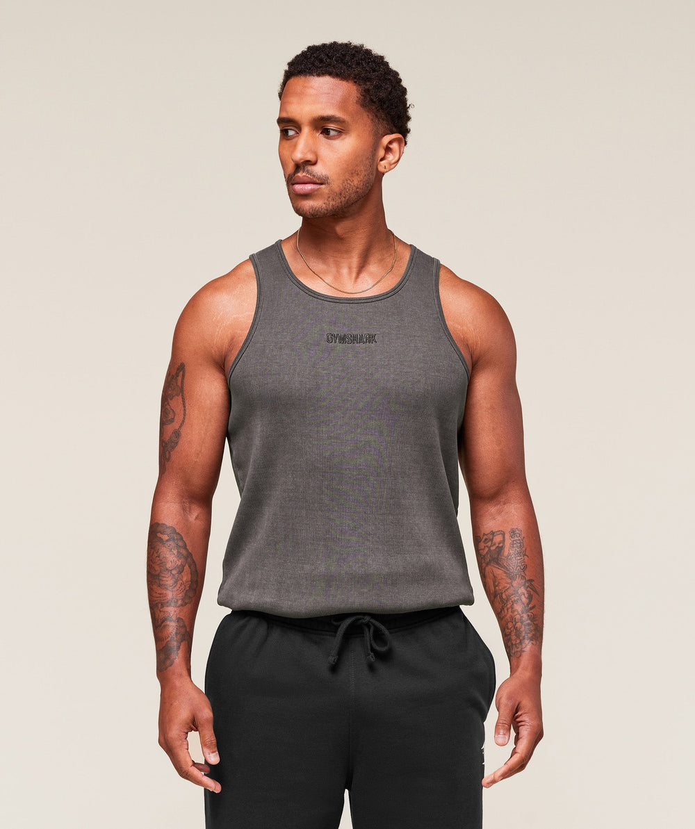 Washed Premium Ribbed Tank Onyx Grey