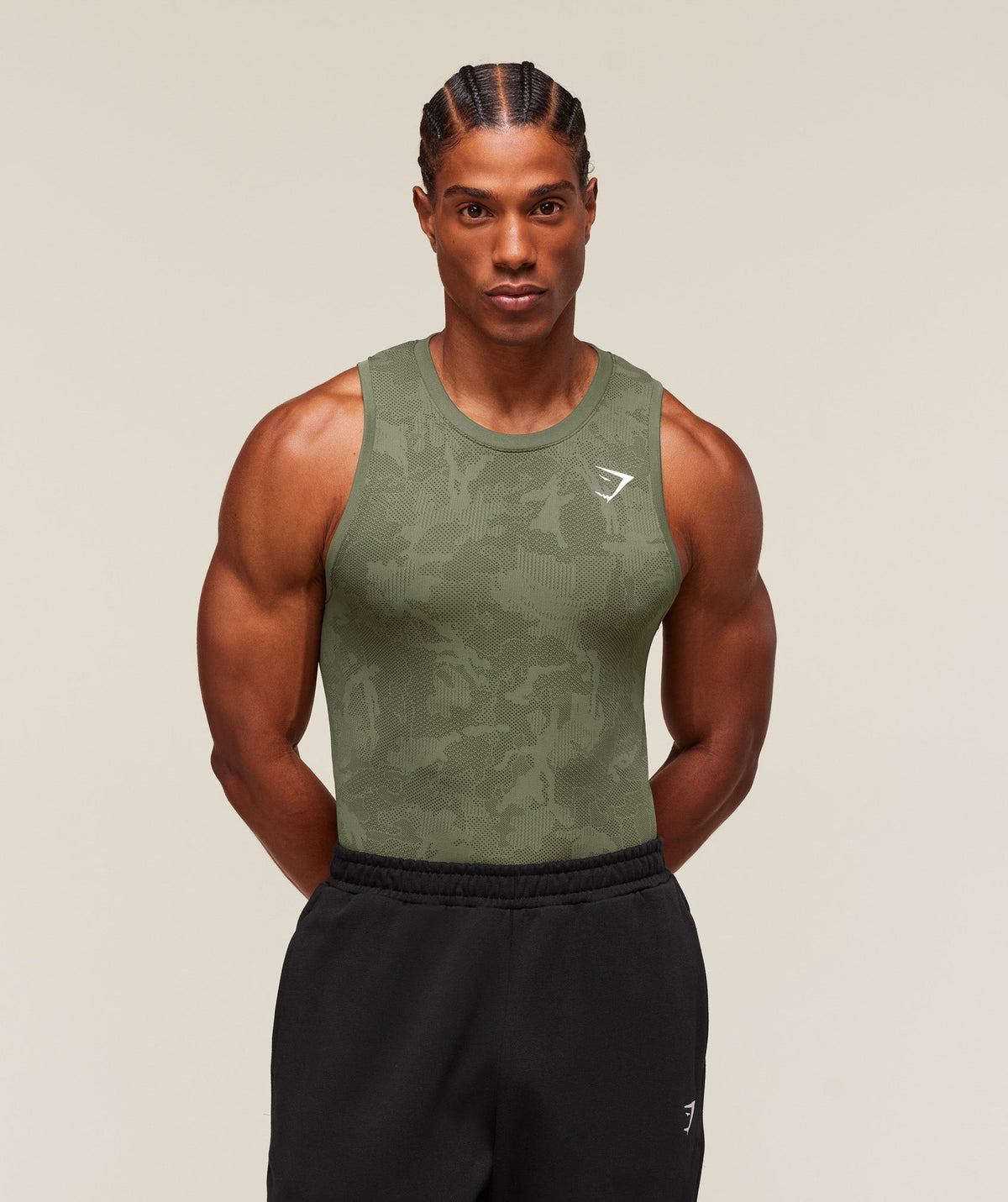 Geo Seamless Tank Core Olive/Deep Olive Green