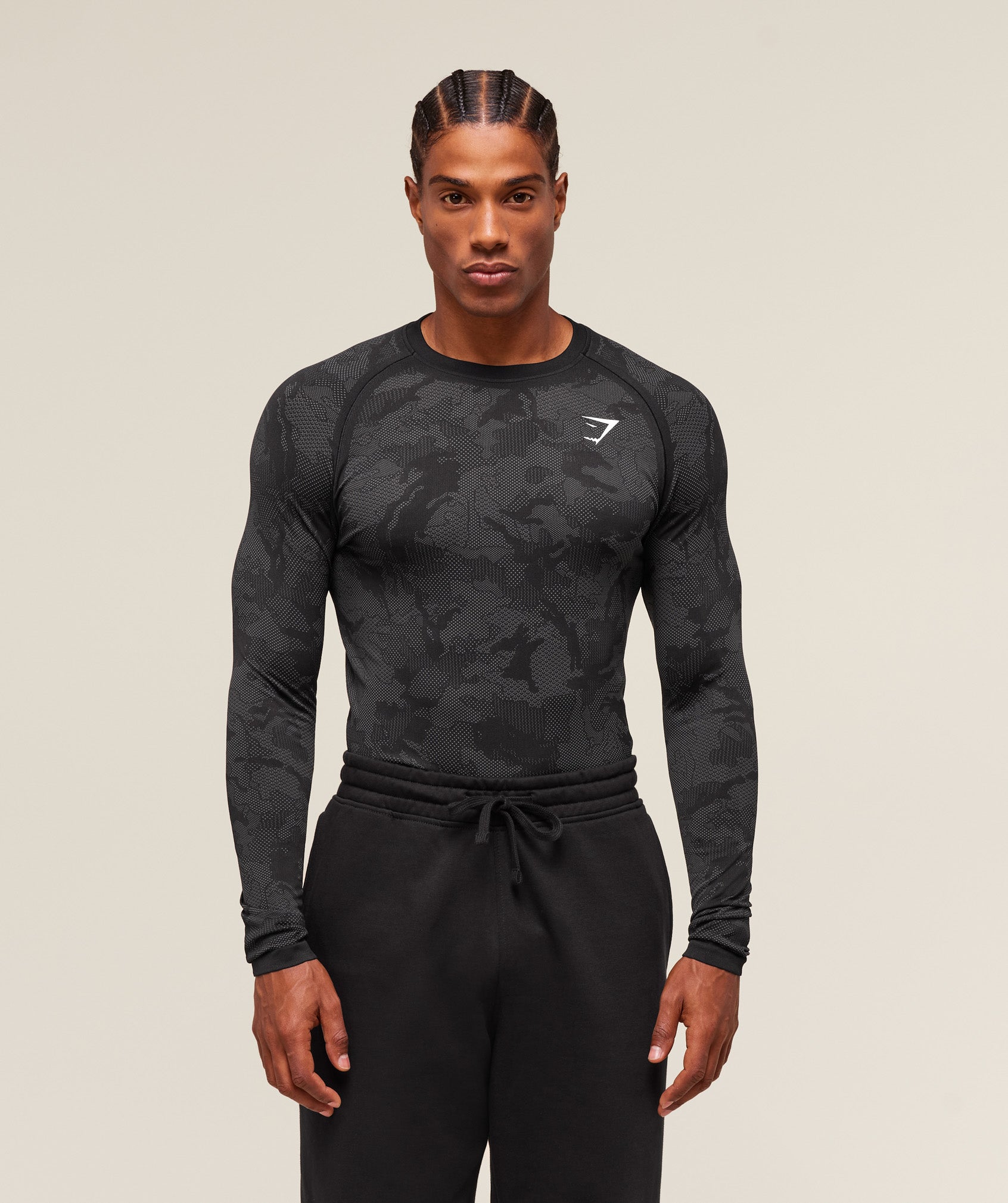 Geo Seamless Long Sleeve T-Shirt Black/Charcoal Grey