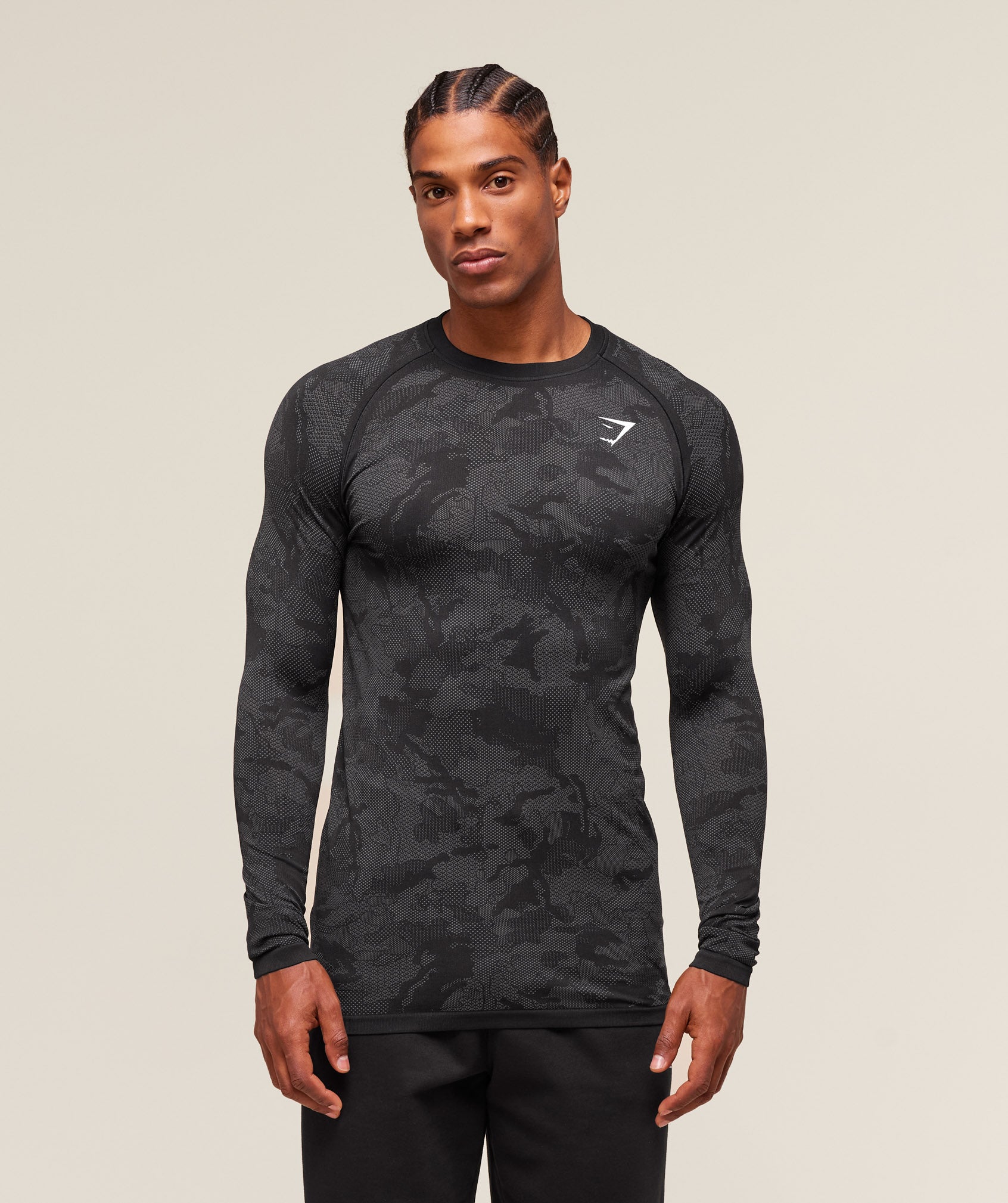 Geo Seamless Long Sleeve T-Shirt Black/Charcoal Grey