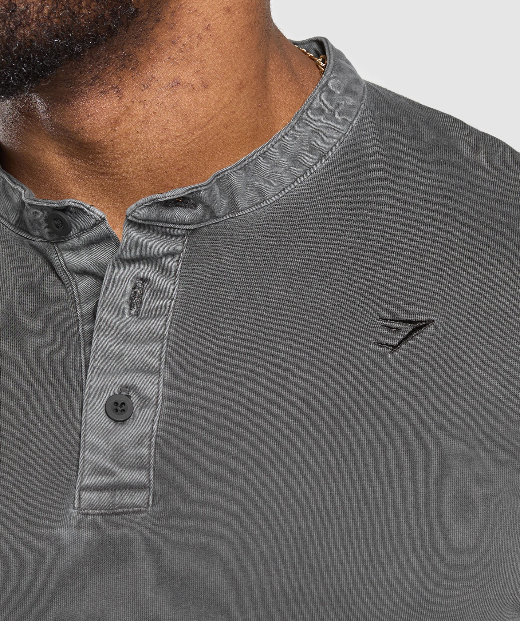 Heavyweight Woven Collar Henley Black