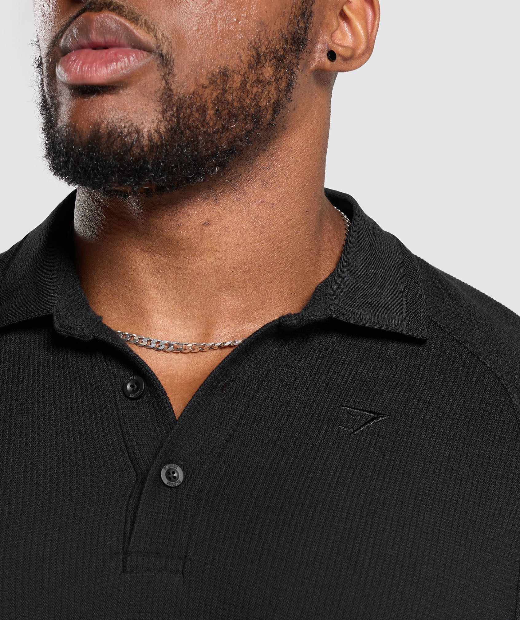 Long Sleeve Waffle Polo Shirt Black