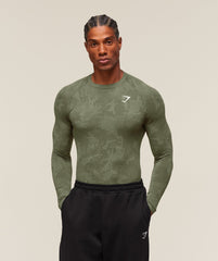 Geo Seamless Long Sleeve T-Shirt Core Olive/Deep Olive Green