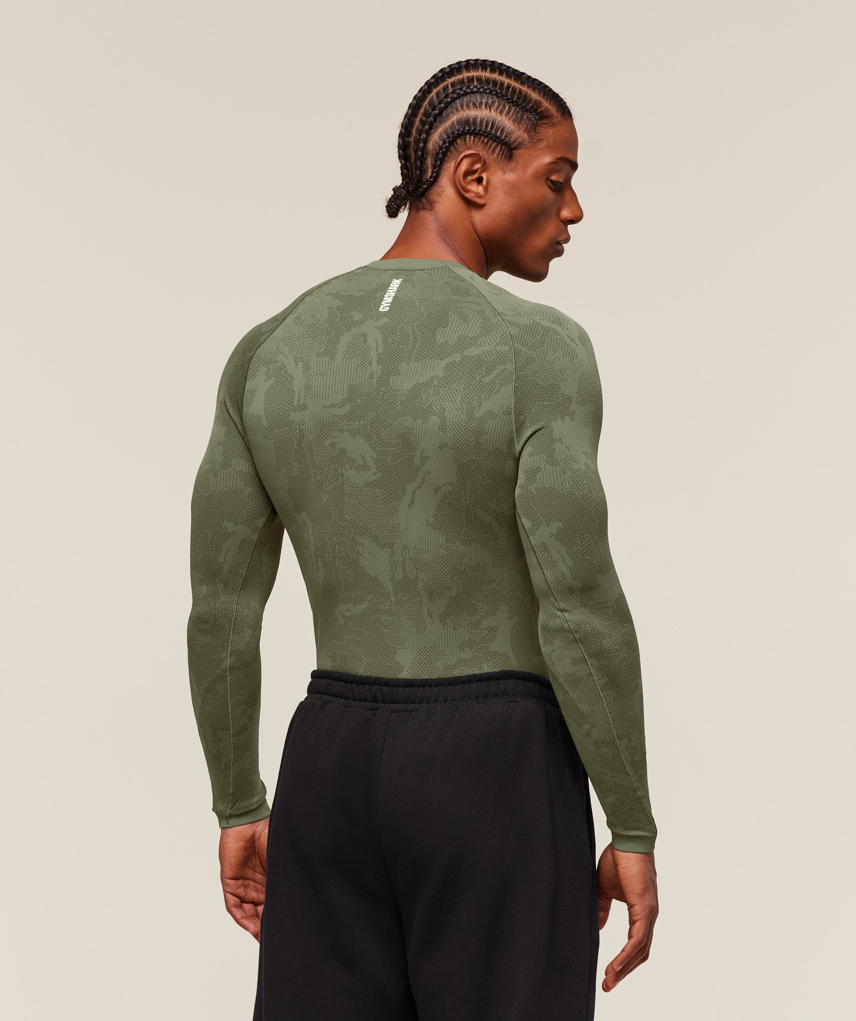 Geo Seamless Long Sleeve T-Shirt Core Olive/Deep Olive Green