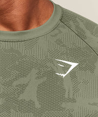 Geo Seamless Long Sleeve T-Shirt Core Olive/Deep Olive Green