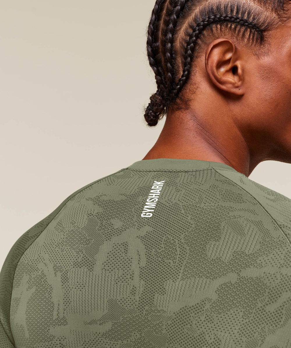 Geo Seamless Long Sleeve T-Shirt Core Olive/Deep Olive Green