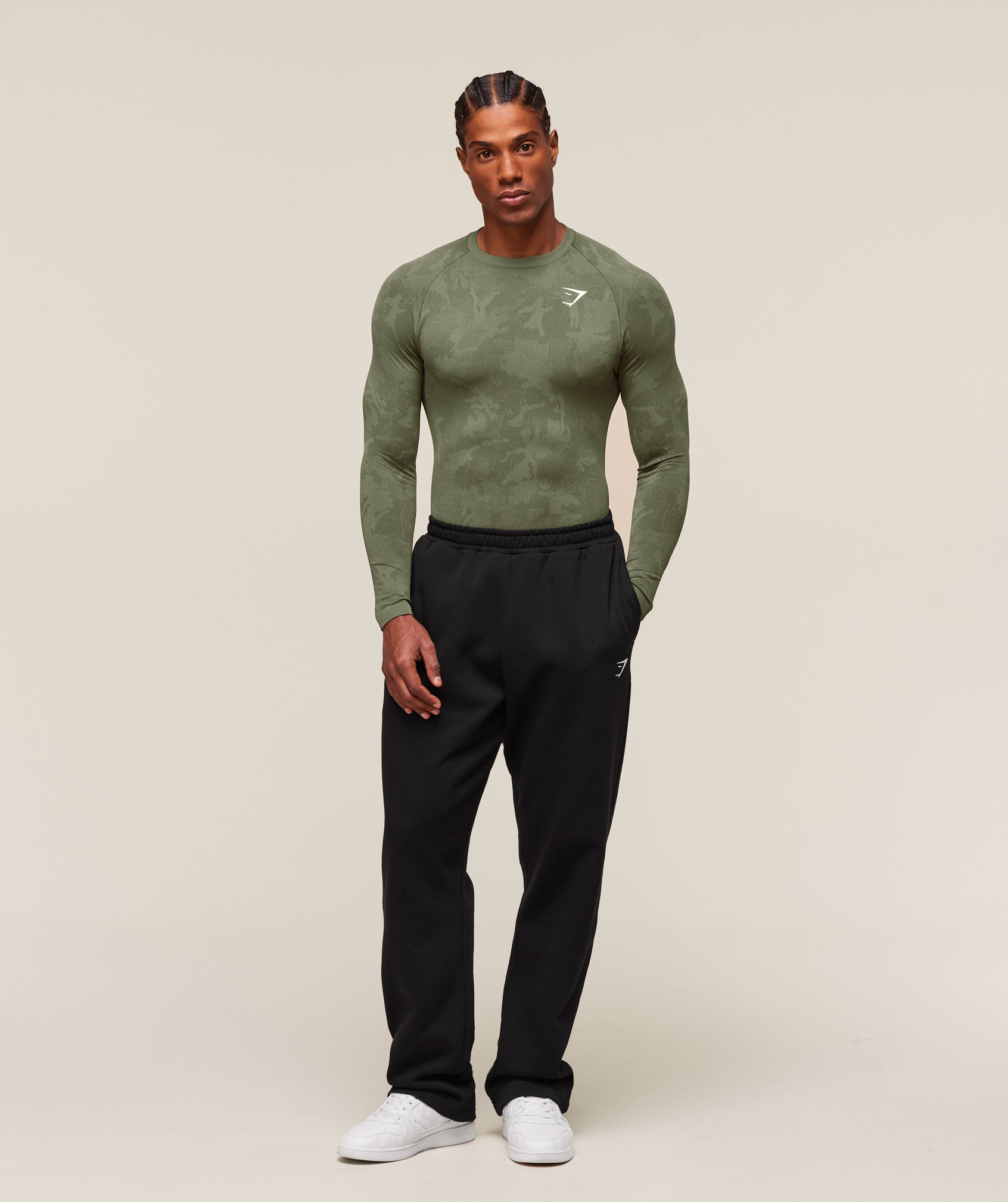 Geo Seamless Long Sleeve T-Shirt Core Olive/Deep Olive Green