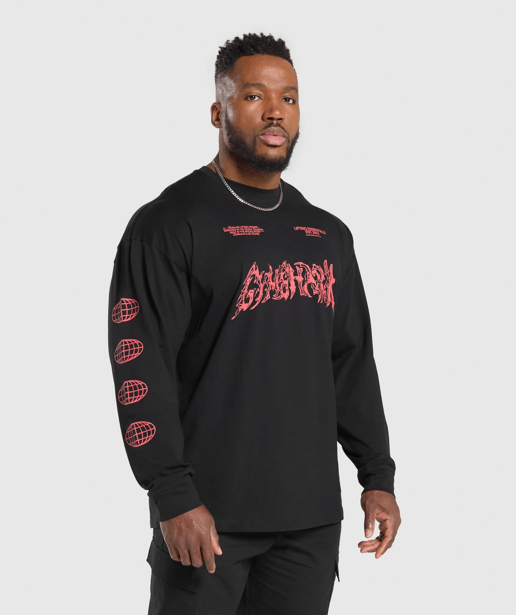 Metal Lifting Graphic Long Sleeve T-Shirt Black