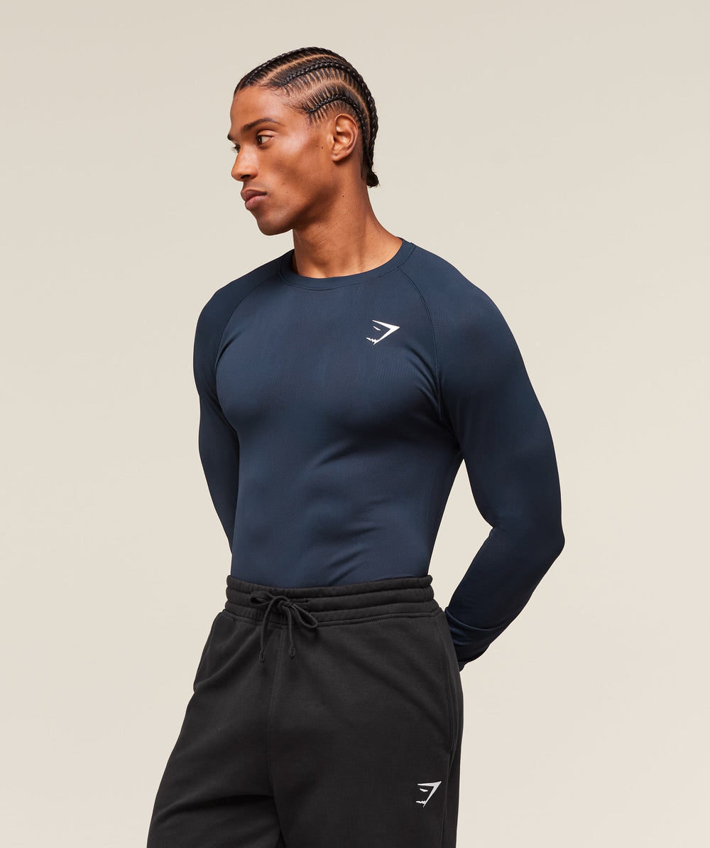 Geo Seamless Long Sleeve T-Shirt Navy/Heavy Blue