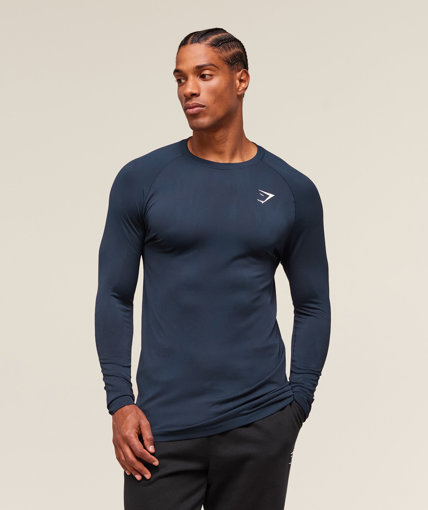 Geo Seamless Long Sleeve T-Shirt Navy/Heavy Blue