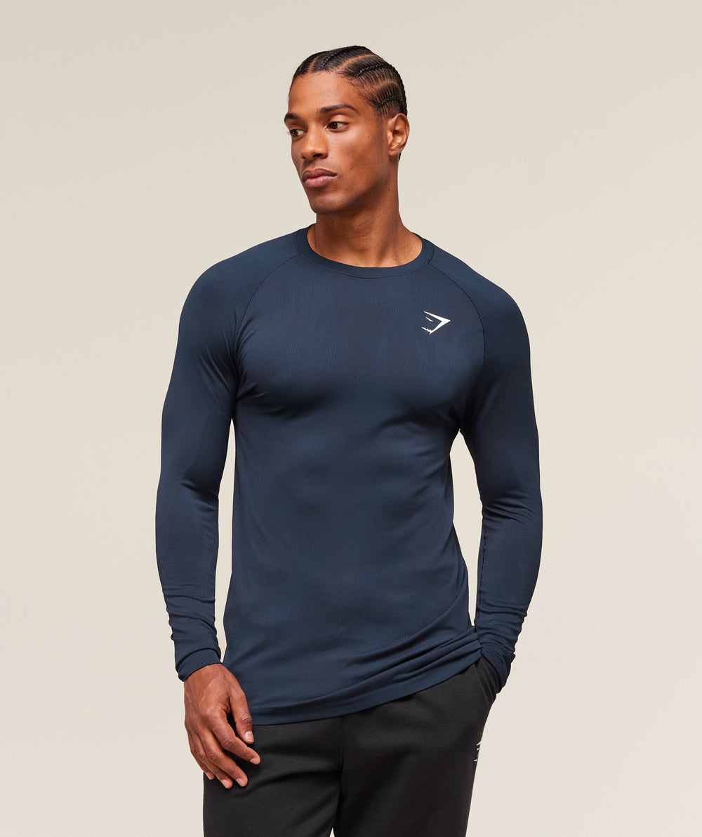 Geo Seamless Long Sleeve T-Shirt Navy/Heavy Blue