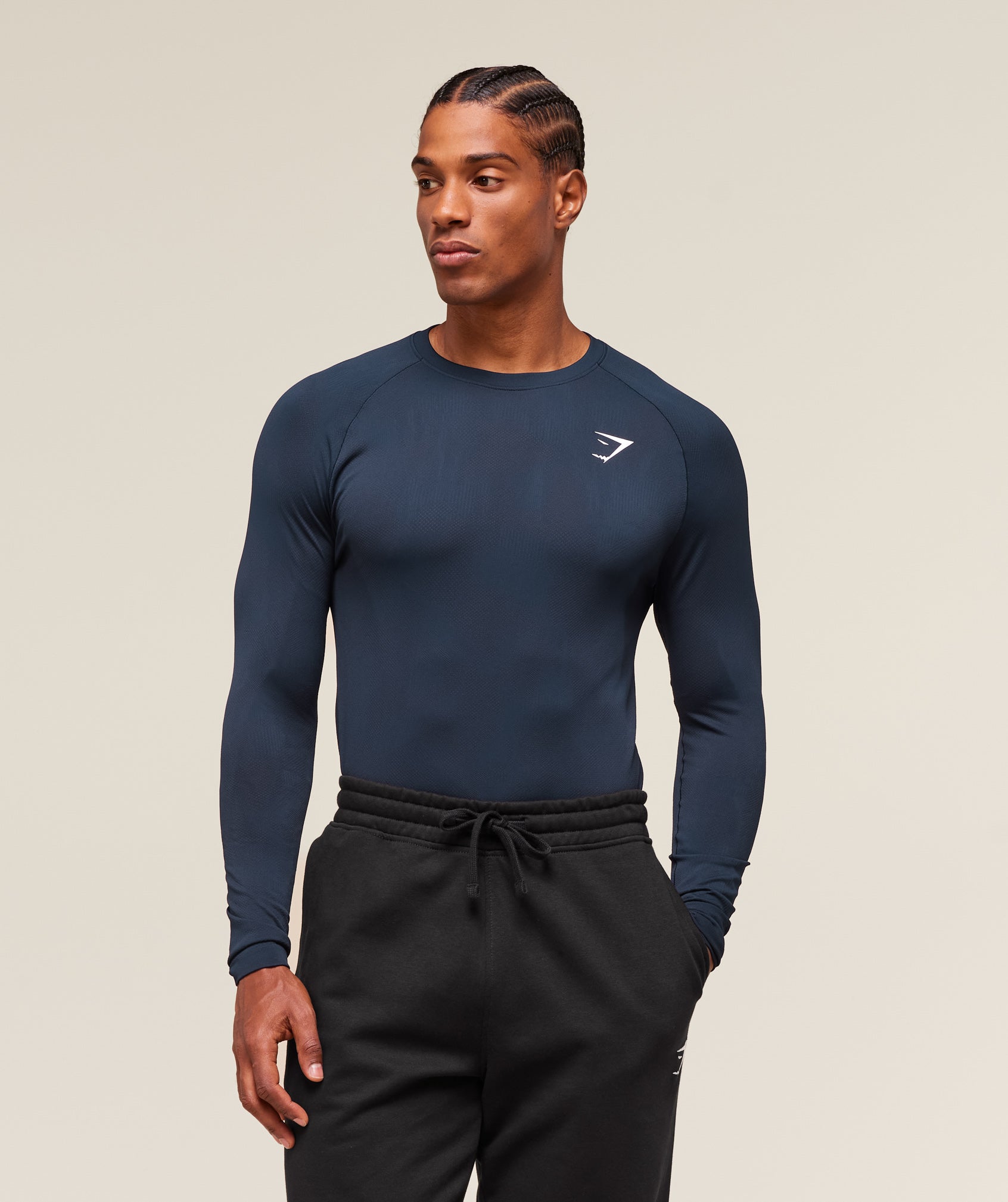 Geo Seamless Long Sleeve T-Shirt Navy/Heavy Blue