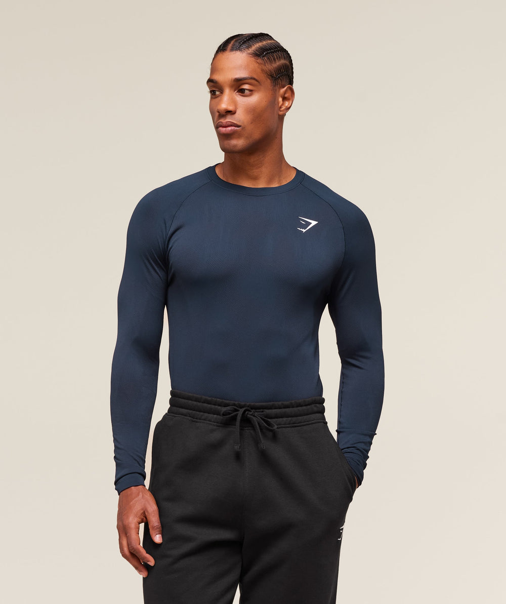 Geo Seamless Long Sleeve T-Shirt Navy/Heavy Blue