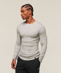 Ribbed Long Sleeve T-Shirt Stone Grey Marl