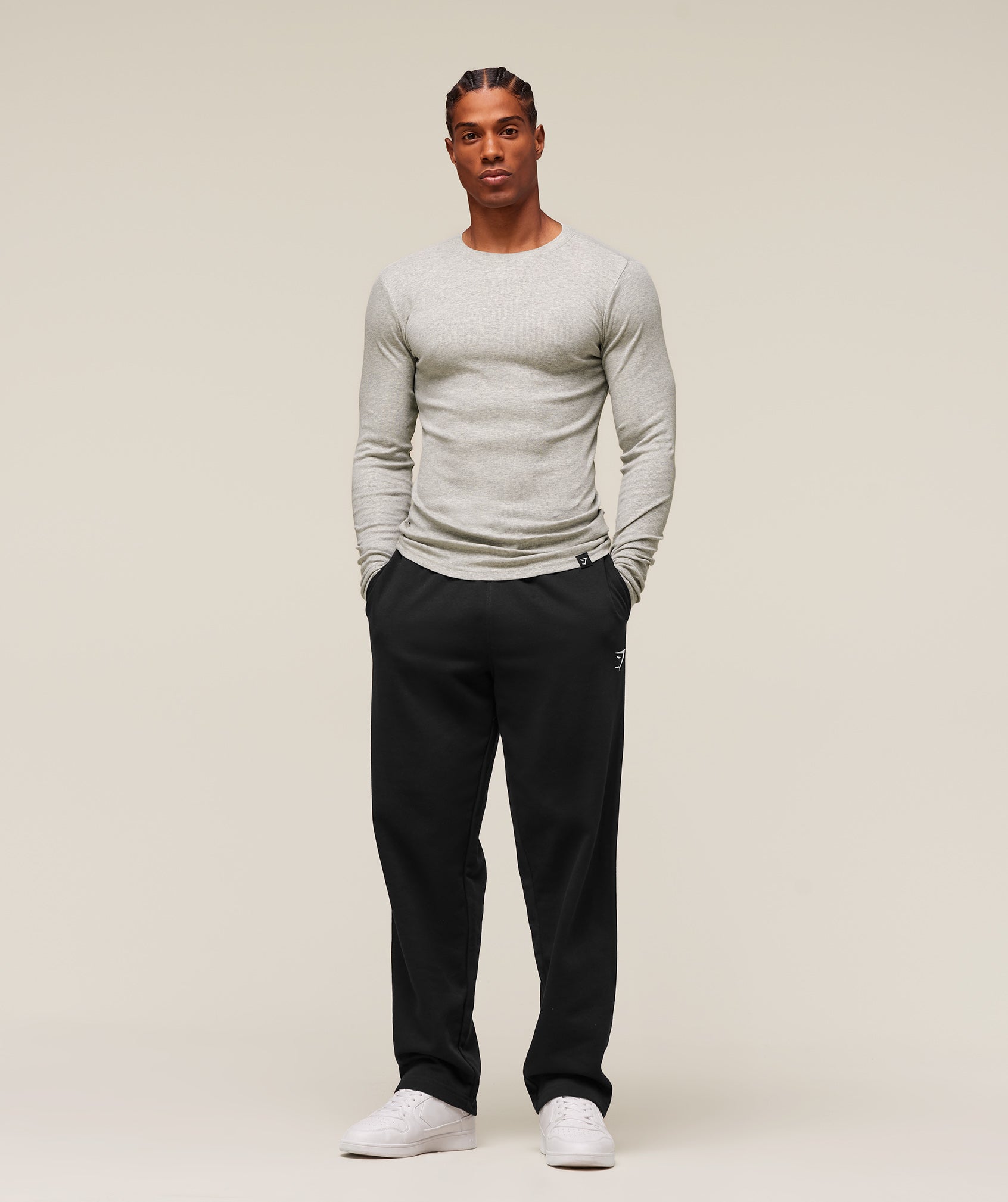 Ribbed Long Sleeve T-Shirt Stone Grey Marl
