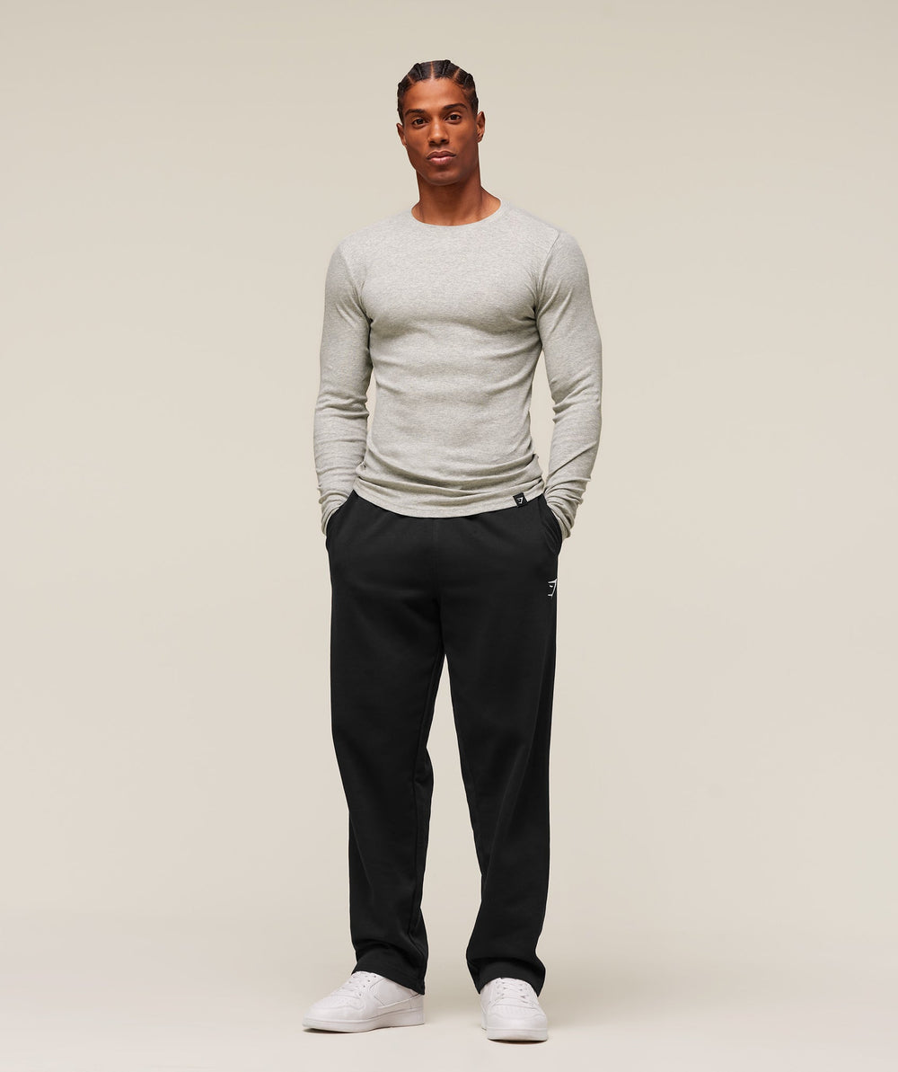 Ribbed Long Sleeve T-Shirt Stone Grey Marl