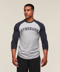 GSLC Raglan 3/4 Sleeve T-Shirt Light Grey Core Marl/Heavy Blue